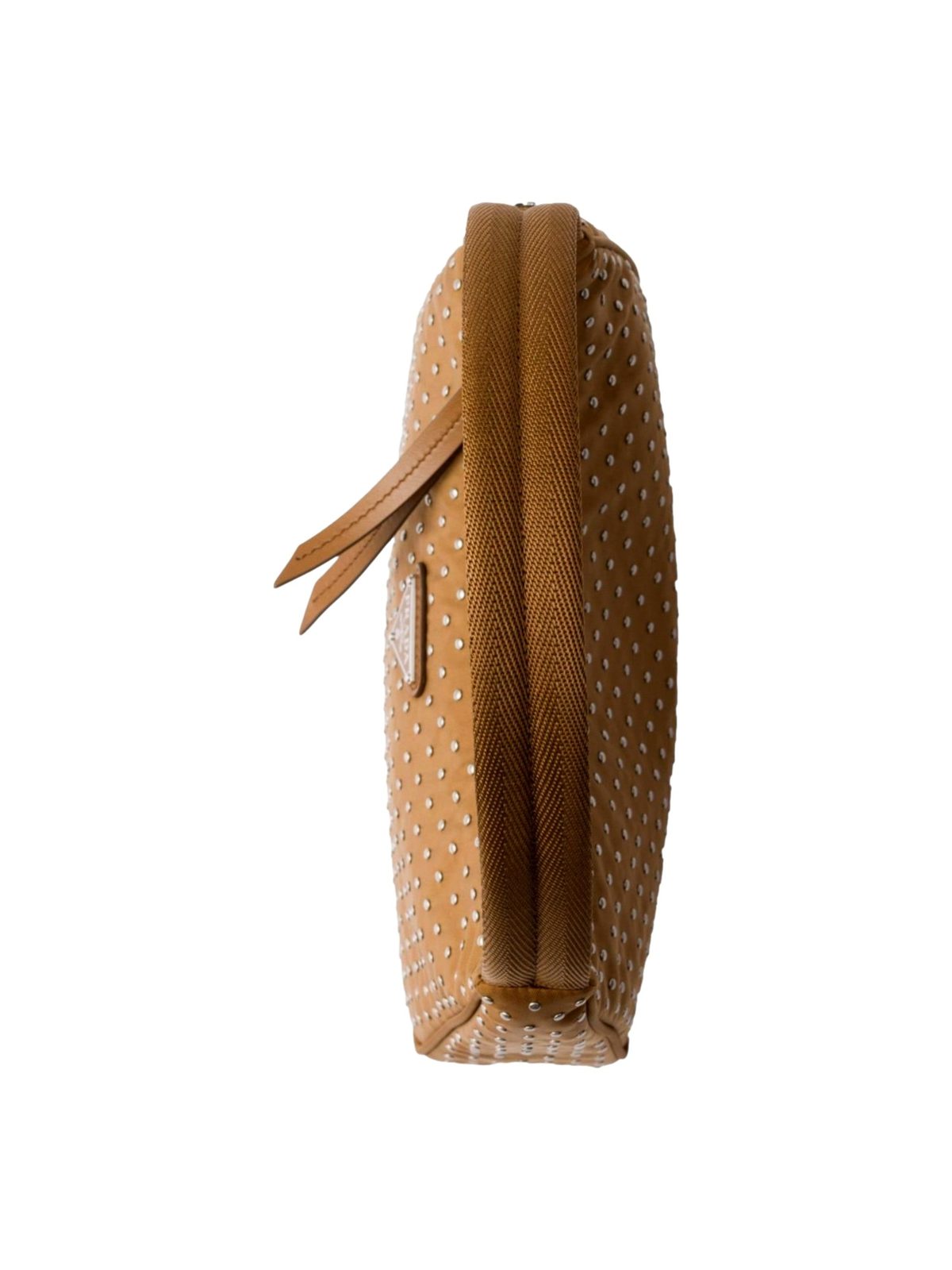 Prada Re-Edition Studded Nylon Mini Shoulder Bag in Brown with Silver Hardware