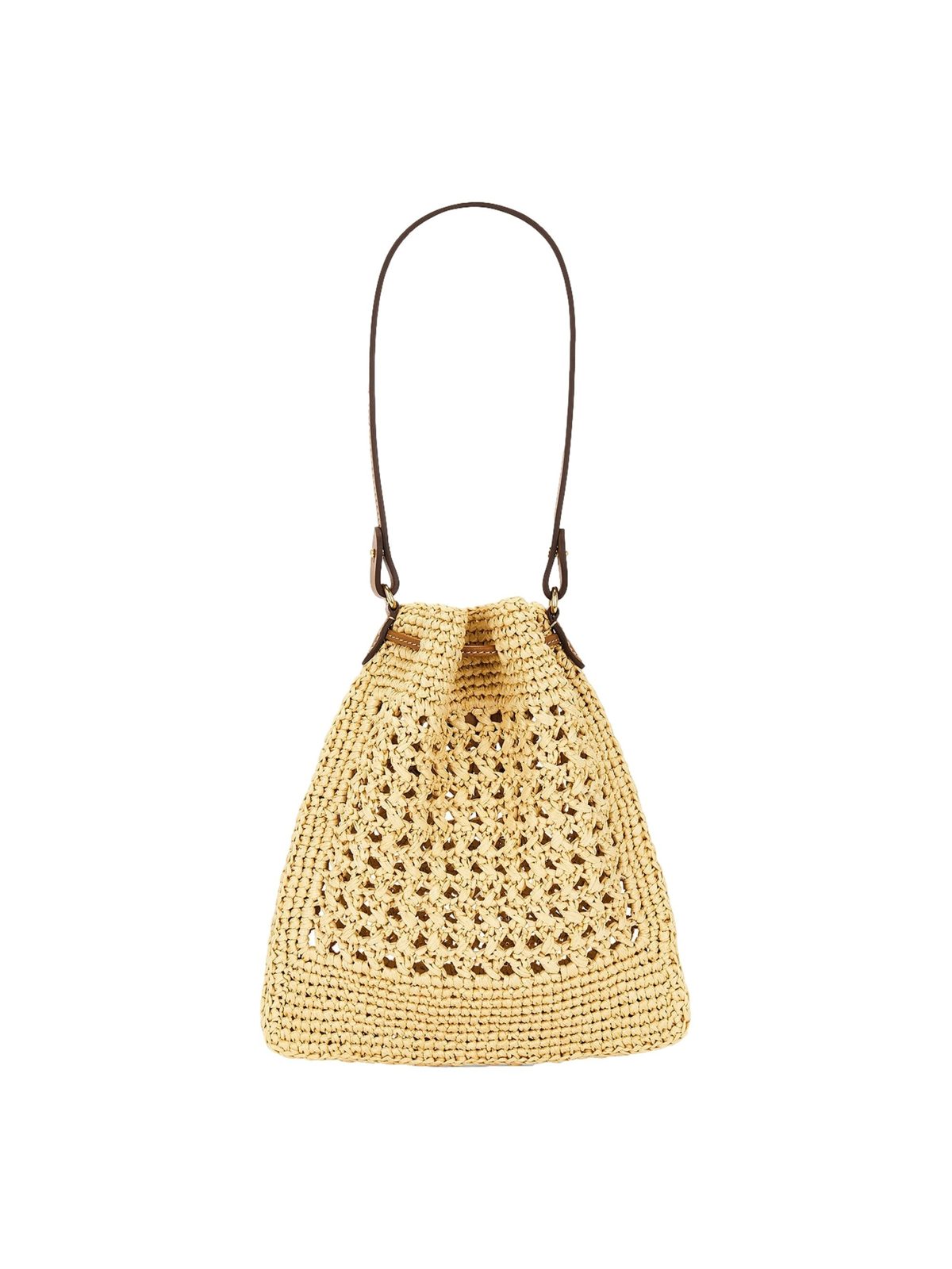 Miu Miu Woven Raffia Mini Bucket Bag in Beige and Brown