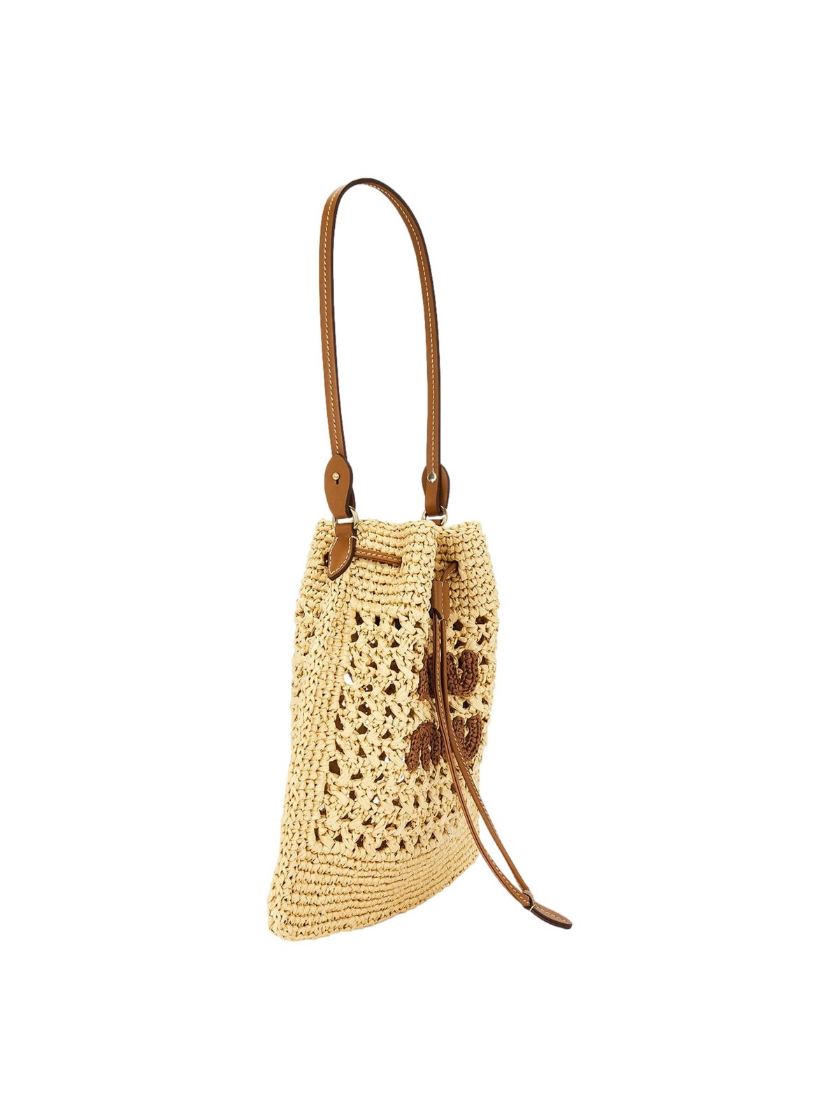 Miu Miu Woven Raffia Mini Bucket Bag in Beige and Brown