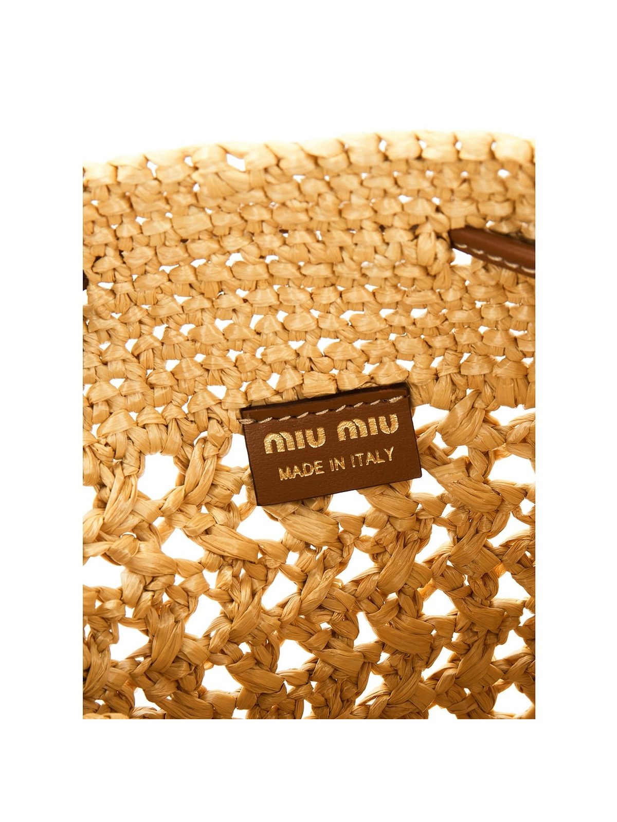 Miu Miu Woven Raffia Mini Bucket Bag in Beige and Brown