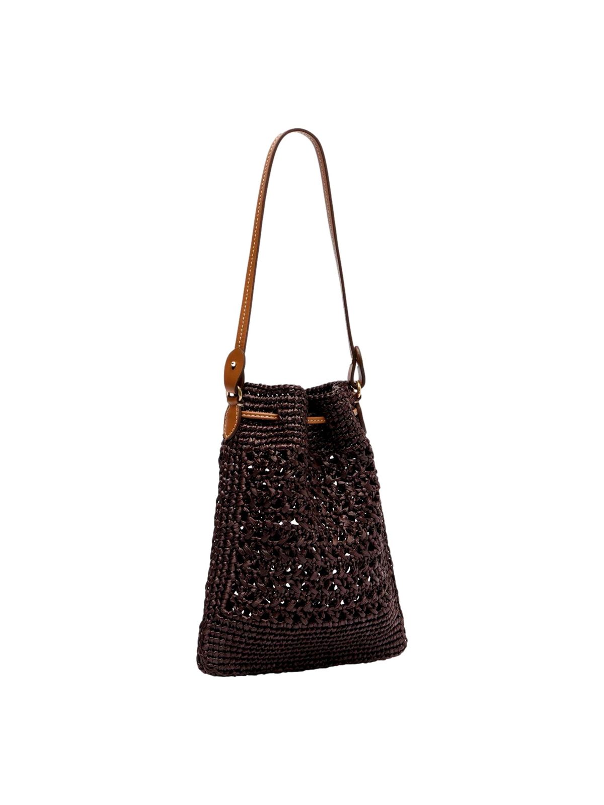 Miu Miu Woven Raffia Mini Bucket Bag in Chocolate Brown