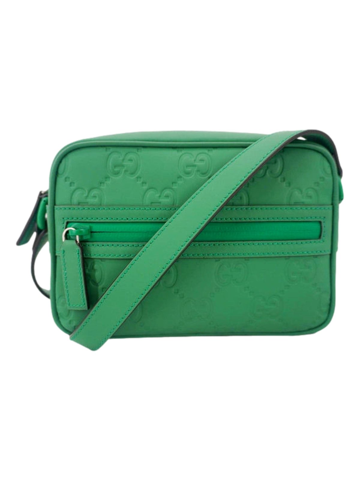 Gucci GG Rubber Effect Green Guccissima Leather Camera Crossbody Bag