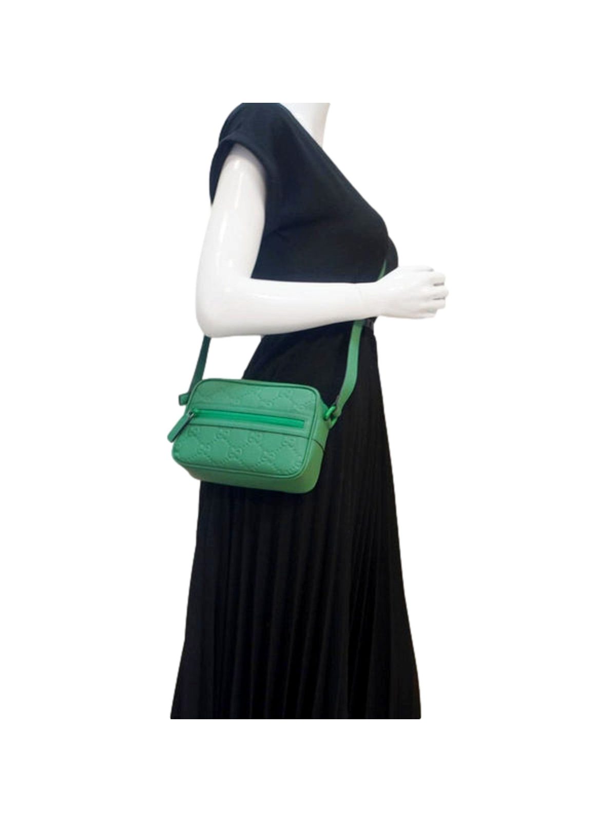 Gucci GG Rubber Effect Green Guccissima Leather Camera Crossbody Bag