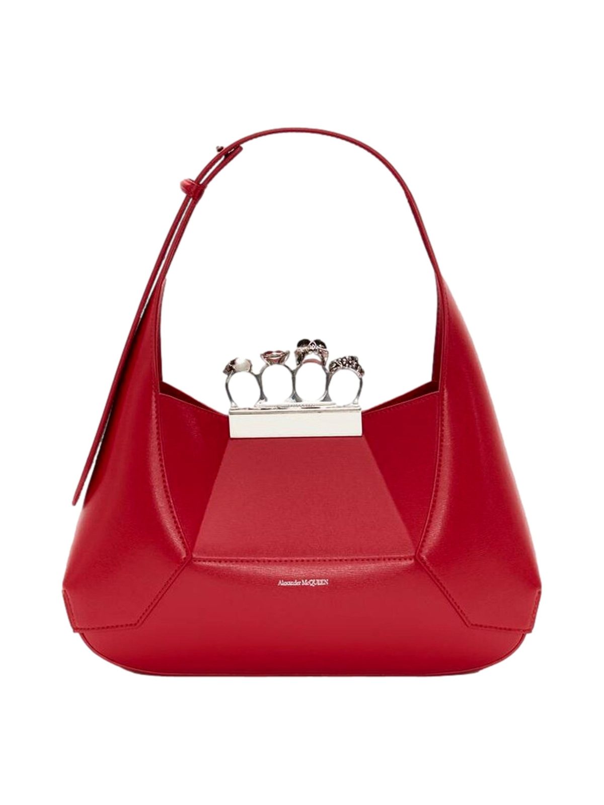 Alexander McQueen The Jewelled Hobo Bag in Red Leather with Silver Knuckle
