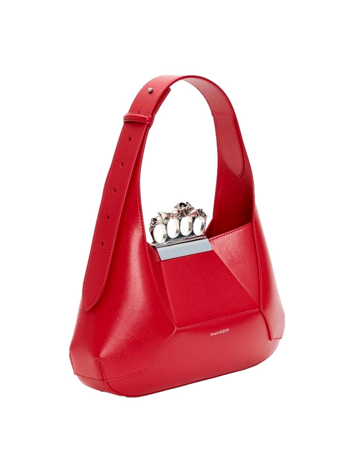 Alexander McQueen The Jewelled Hobo Bag in Red Leather with Silver Knuckle
