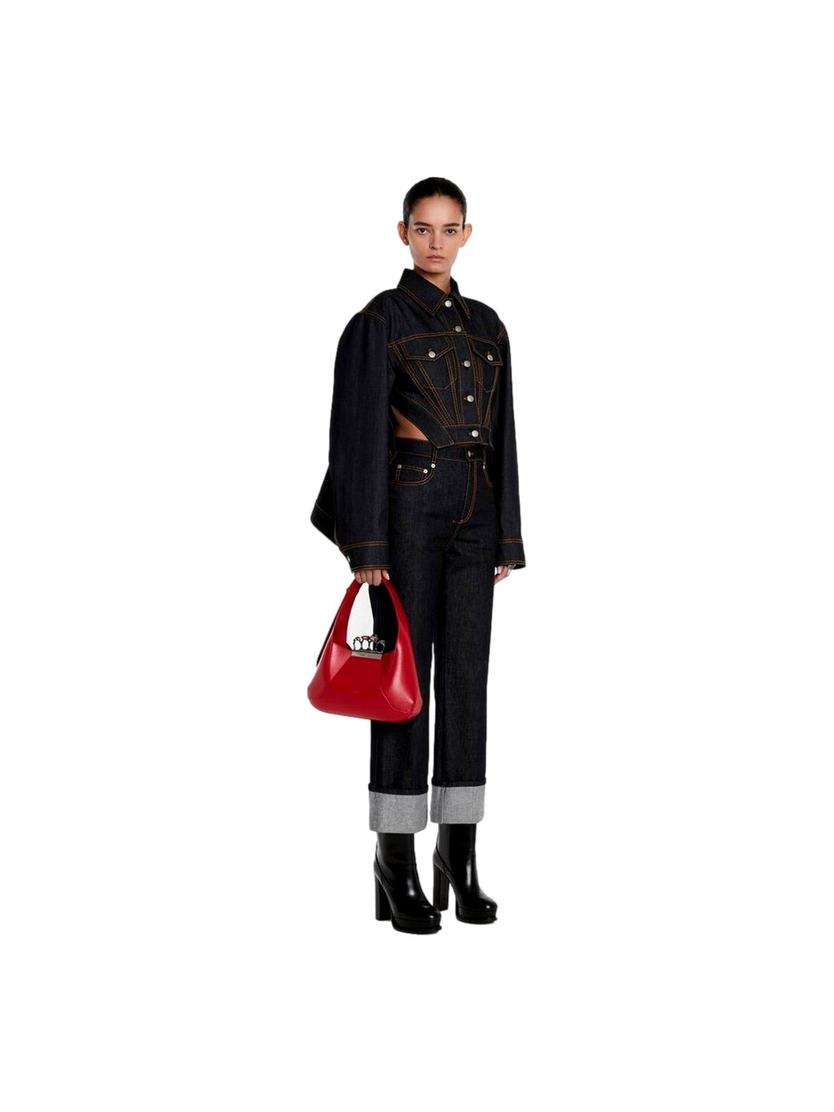 Alexander McQueen The Jewelled Hobo Bag in Red Leather with Silver Knuckle