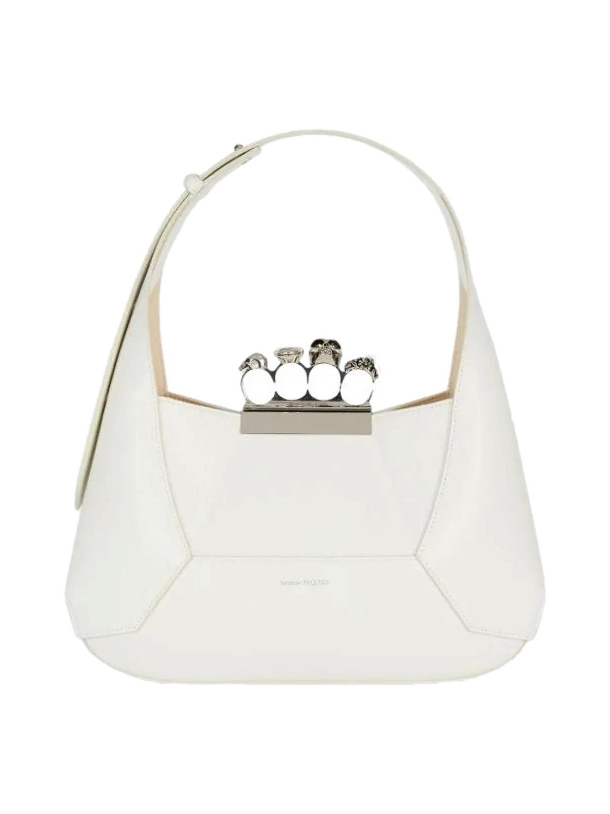 Alexander McQueen The Jewelled Hobo Bag in White Leather with Silver Knuckle