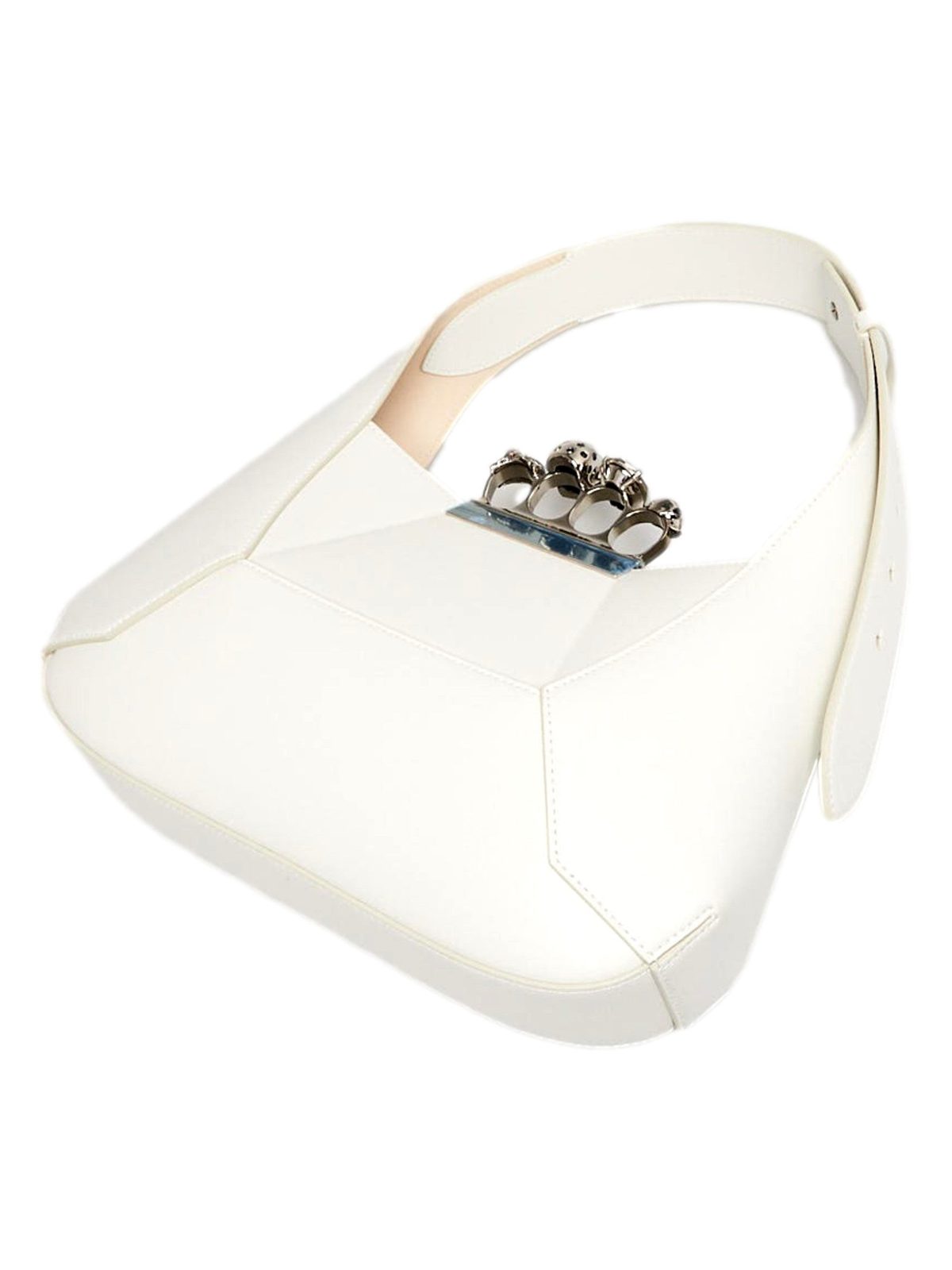 Alexander McQueen The Jewelled Hobo Bag in White Leather with Silver Knuckle