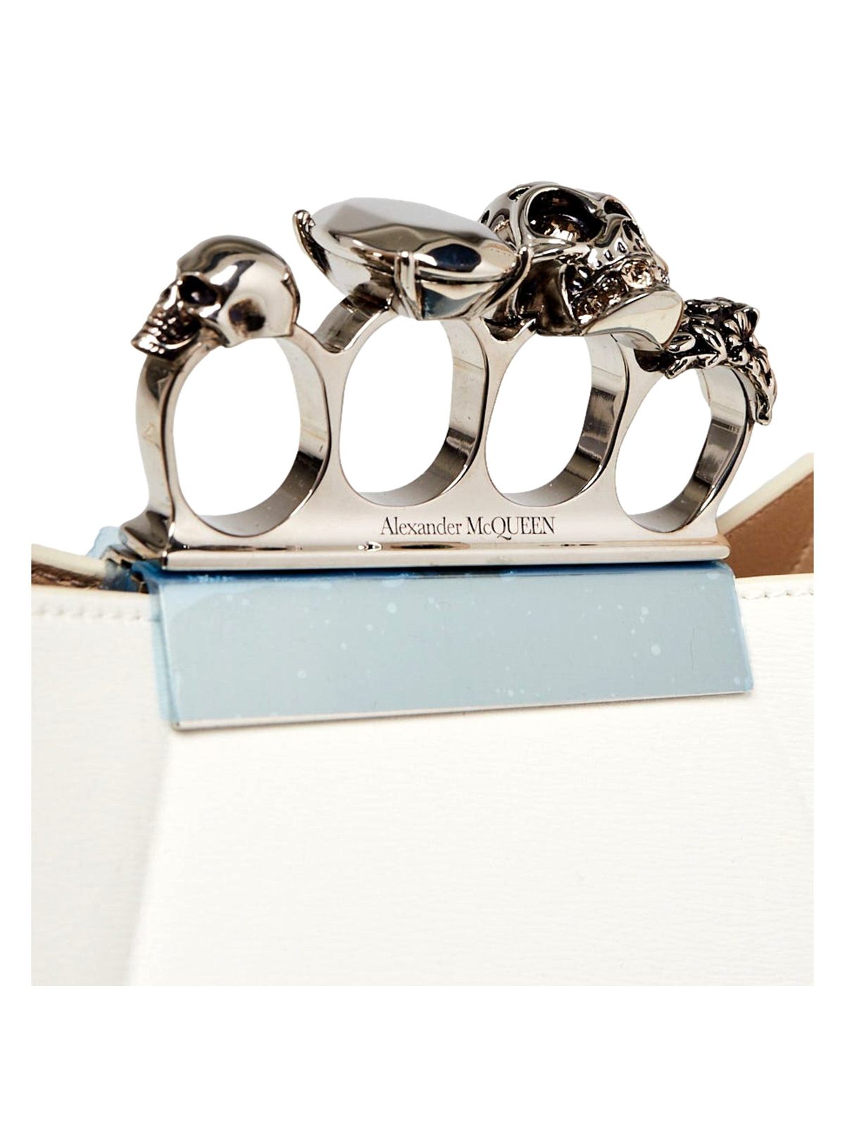 Alexander McQueen The Jewelled Hobo Bag in White Leather with Silver Knuckle