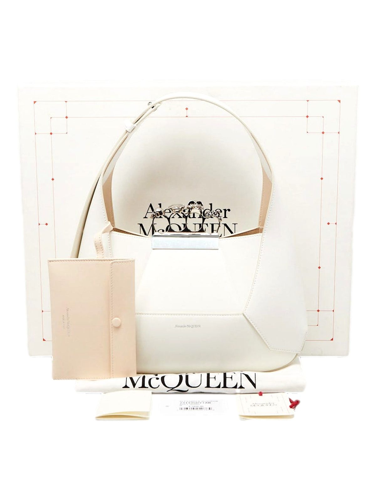 Alexander McQueen The Jewelled Hobo Bag in White Leather with Silver Knuckle