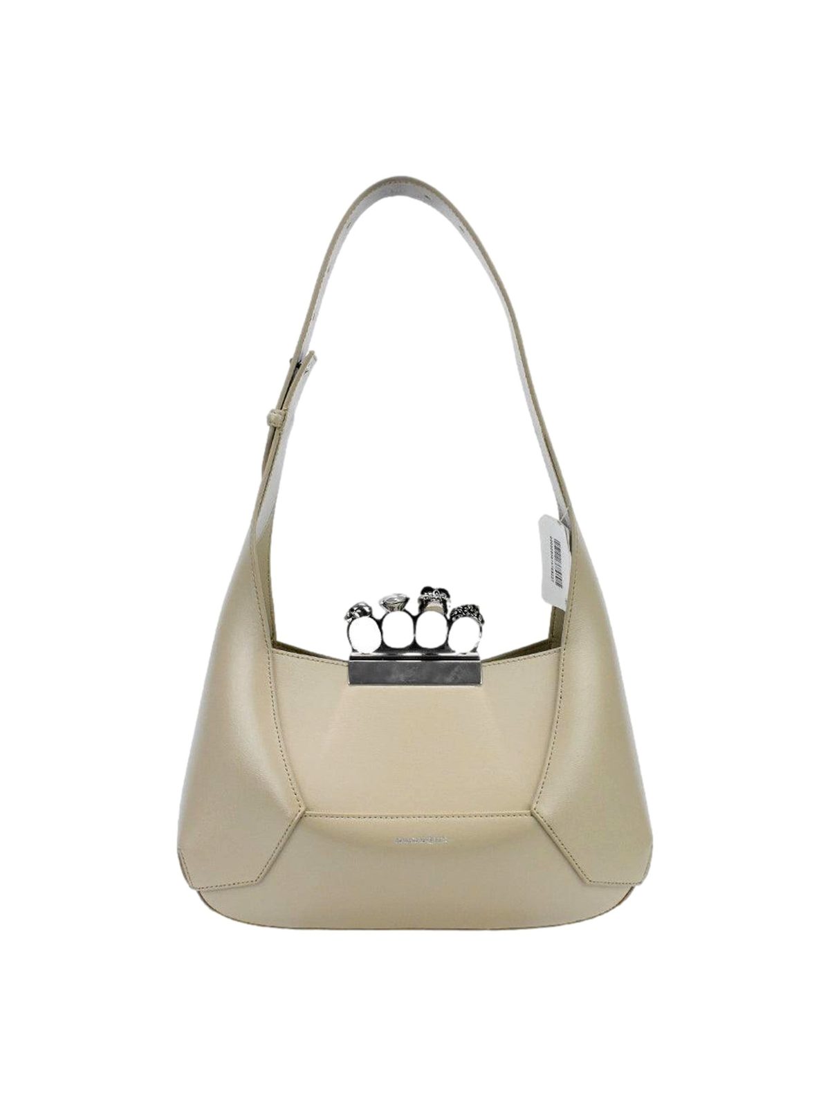 Alexander McQueen The Jewelled Leather Shoulder Bag Beige Skull Ring Handle