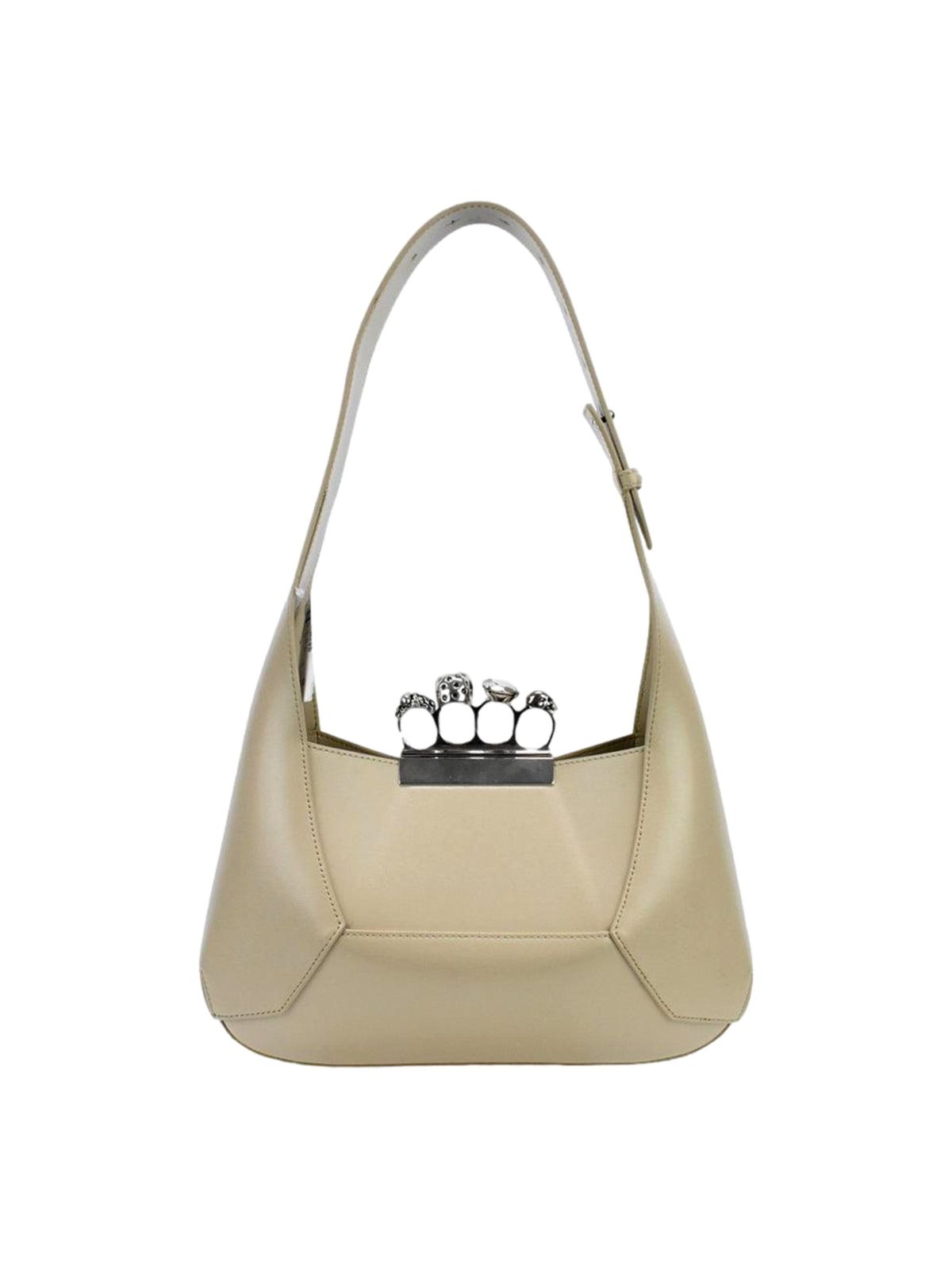 Alexander McQueen The Jewelled Leather Shoulder Bag Beige Skull Ring Handle