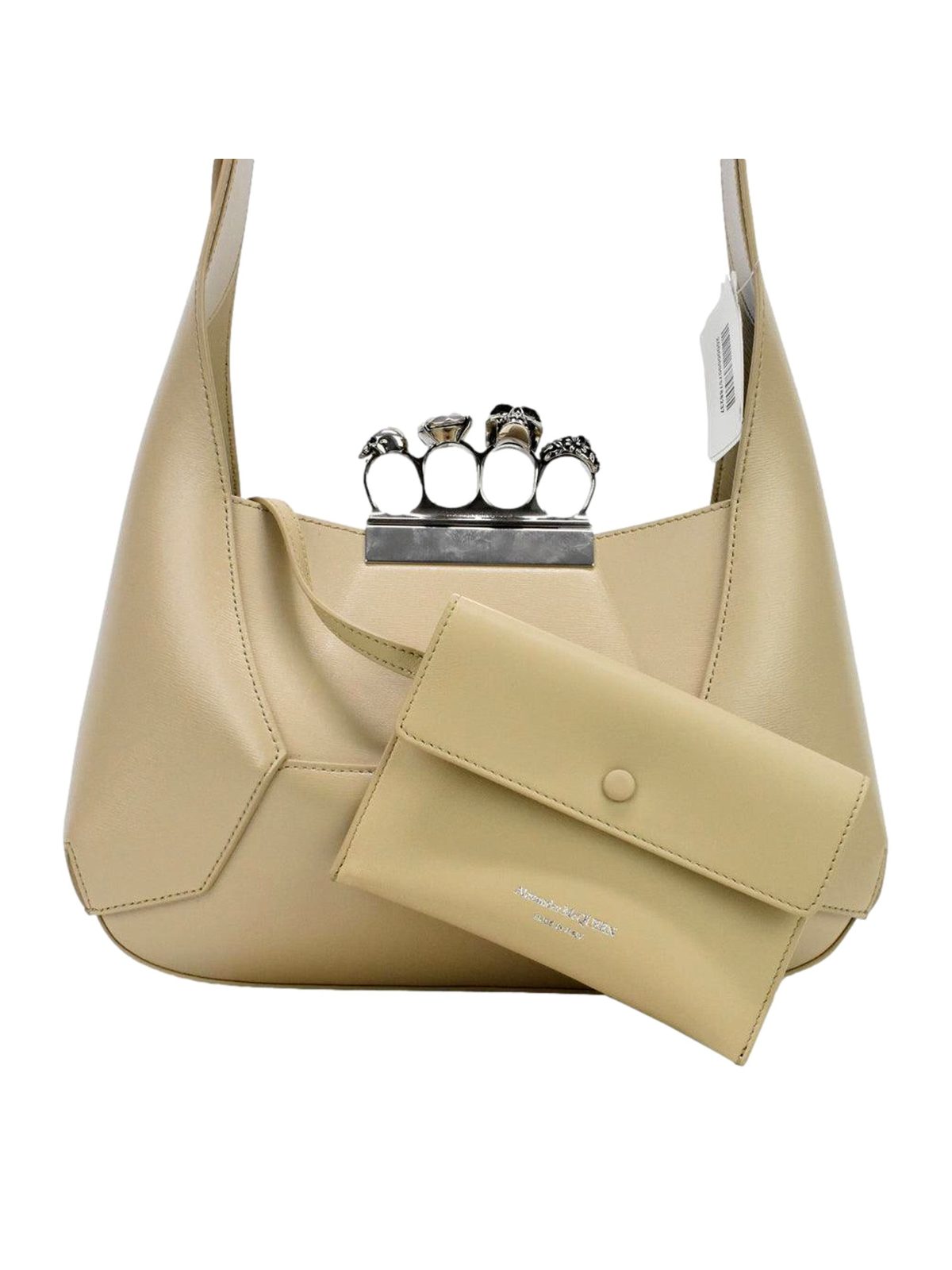 Alexander McQueen The Jewelled Leather Shoulder Bag Beige Skull Ring Handle