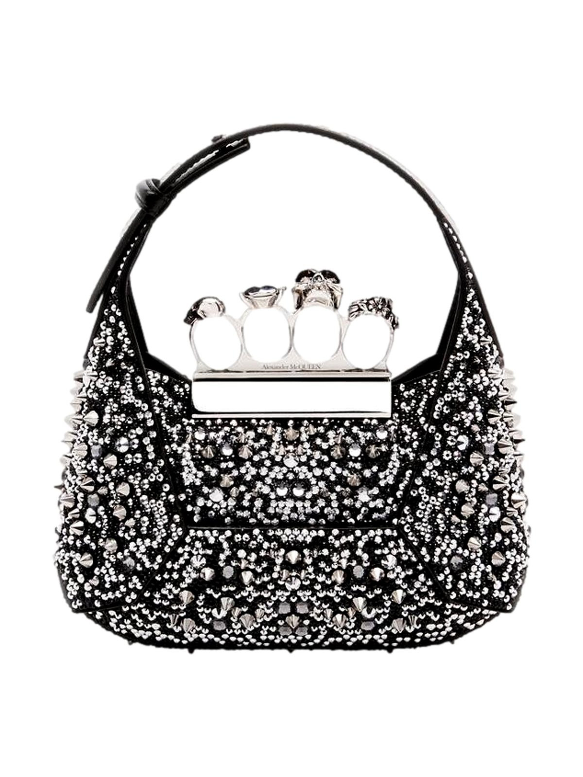 Alexander McQueen Crystal Jewelled Hobo Bag Black Skull Knuckle Handle