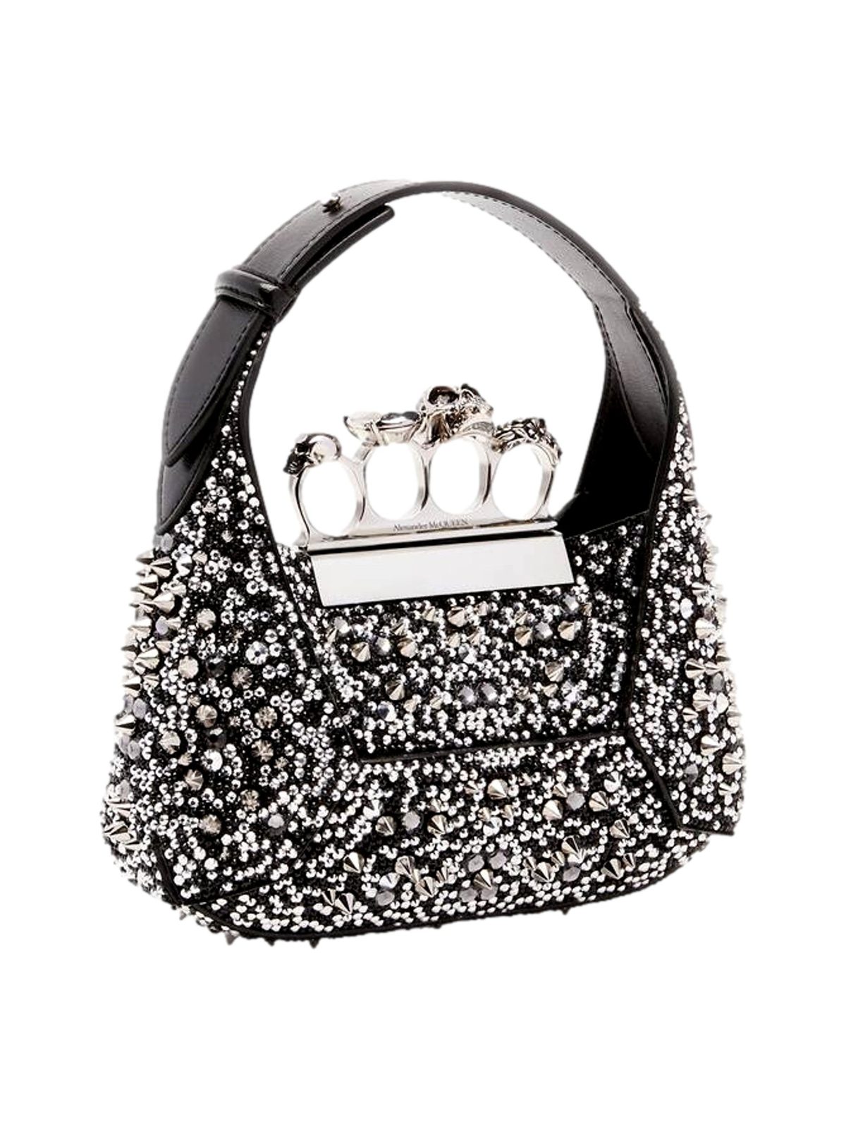 Alexander McQueen Crystal Jewelled Hobo Bag Black Skull Knuckle Handle