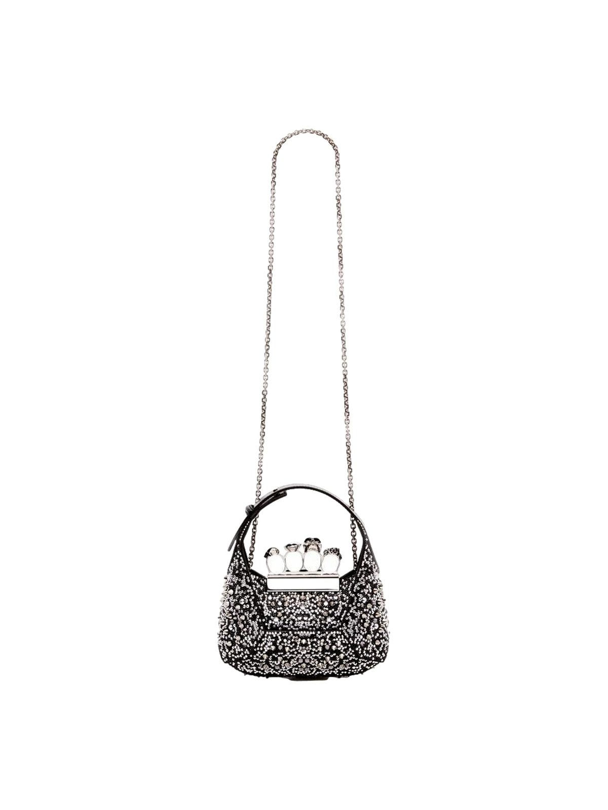Alexander McQueen Crystal Jewelled Hobo Bag Black Skull Knuckle Handle