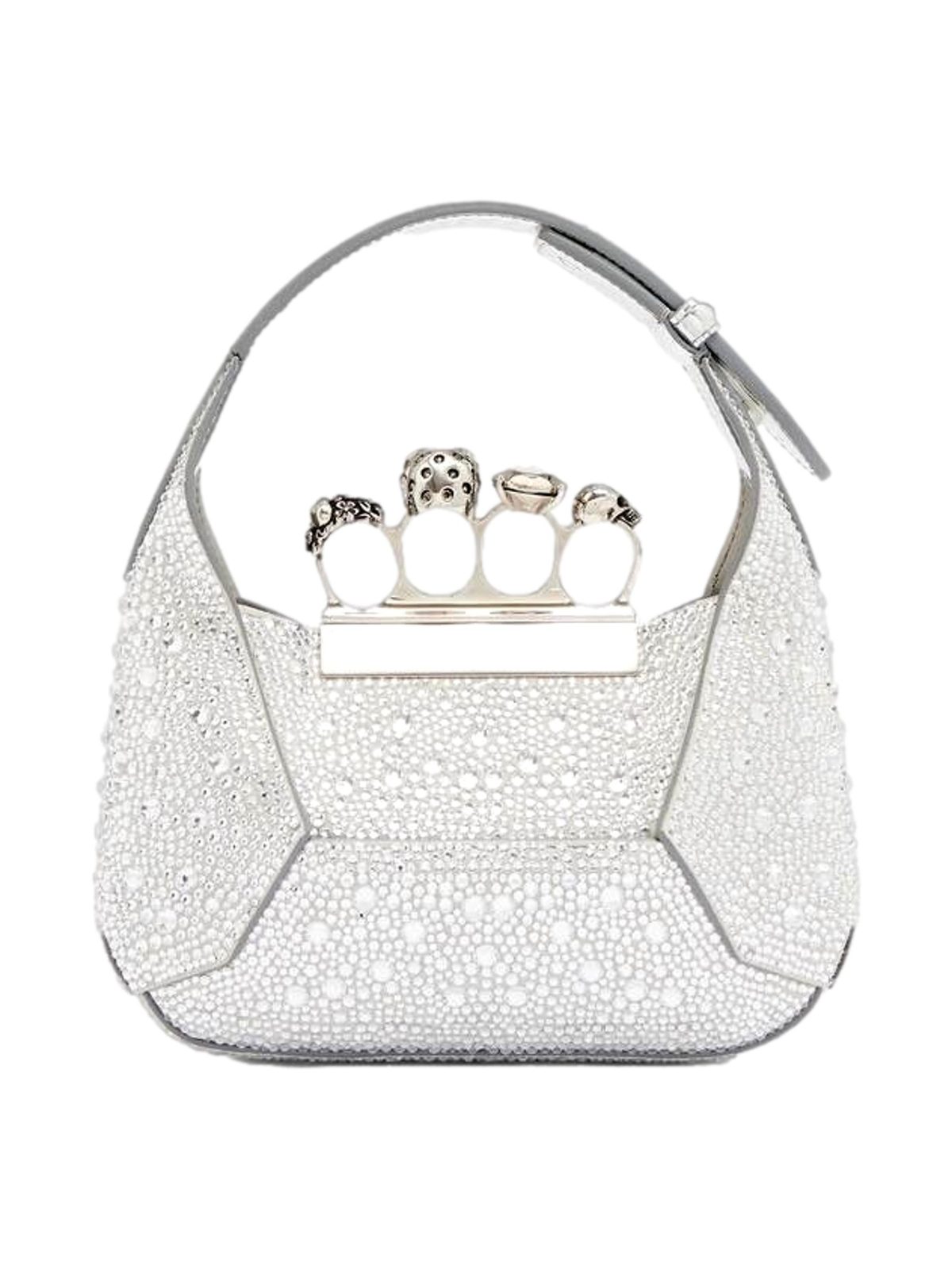 Alexander McQueen Crystal Jewelled Shoulder Bag Silver Skull Knuckle