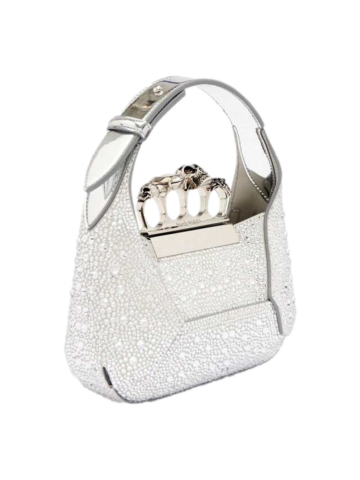 Alexander McQueen Crystal Jewelled Shoulder Bag Silver Skull Knuckle