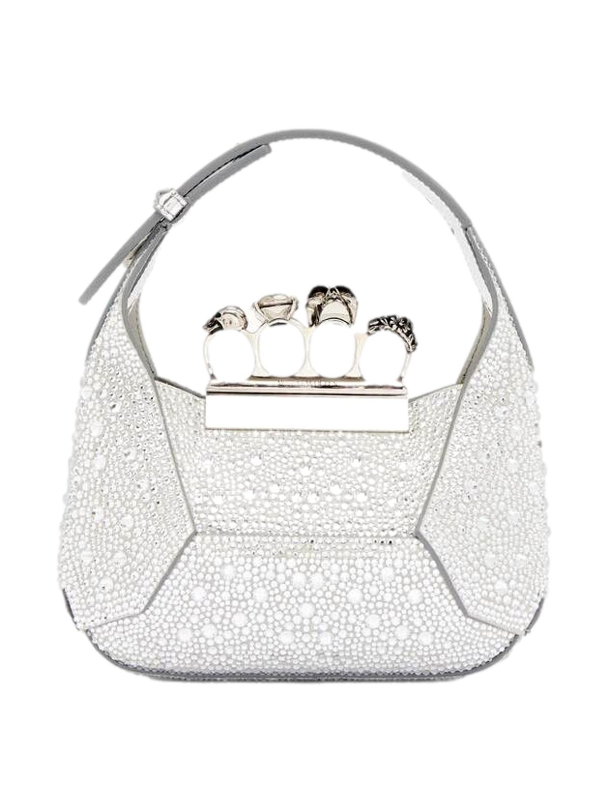 Alexander McQueen Crystal Jewelled Shoulder Bag Silver Skull Knuckle