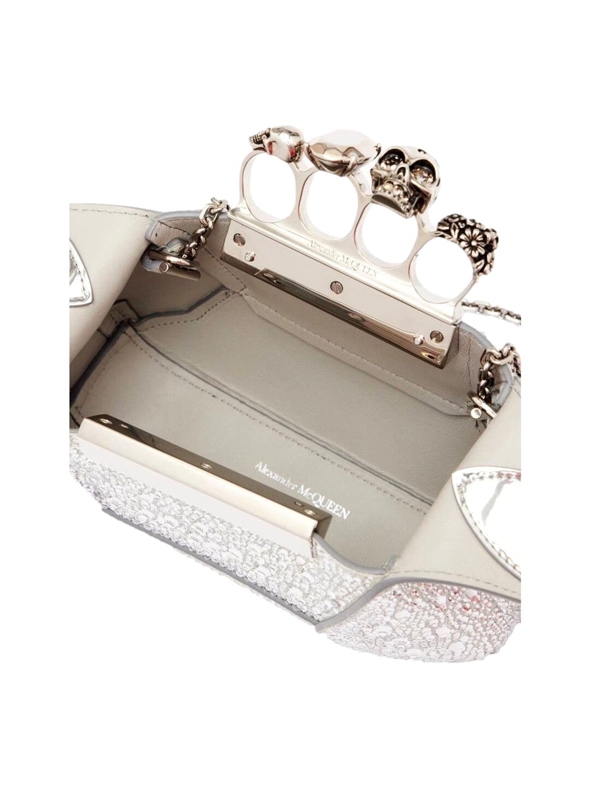 Alexander McQueen Crystal Jewelled Shoulder Bag Silver Skull Knuckle