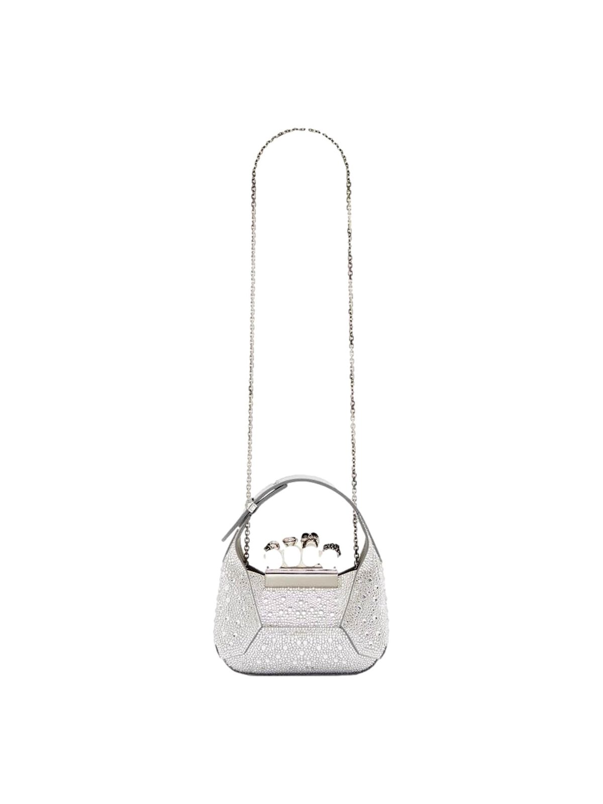 Alexander McQueen Crystal Jewelled Shoulder Bag Silver Skull Knuckle