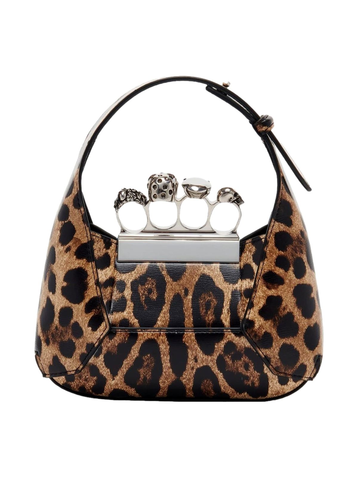 Alexander McQueen Leopard Print Jewelled Shoulder Bag Skull Knuckle