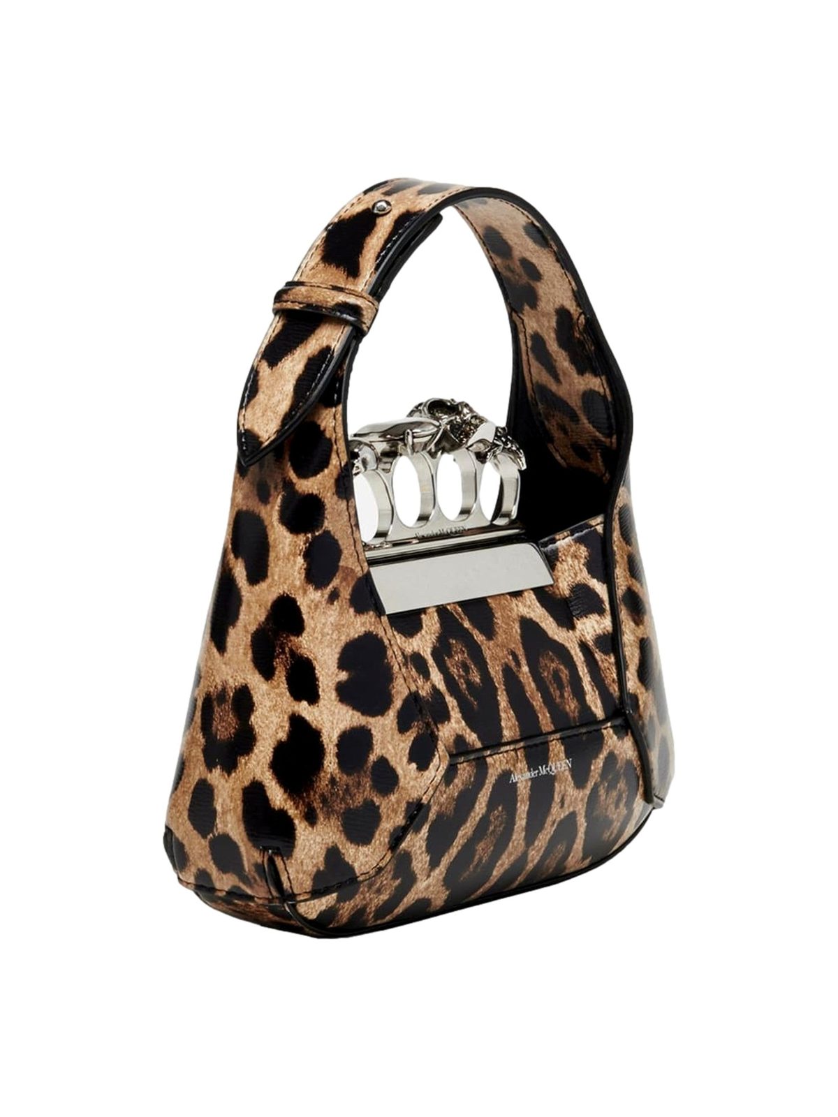 Alexander McQueen Leopard Print Jewelled Shoulder Bag Skull Knuckle
