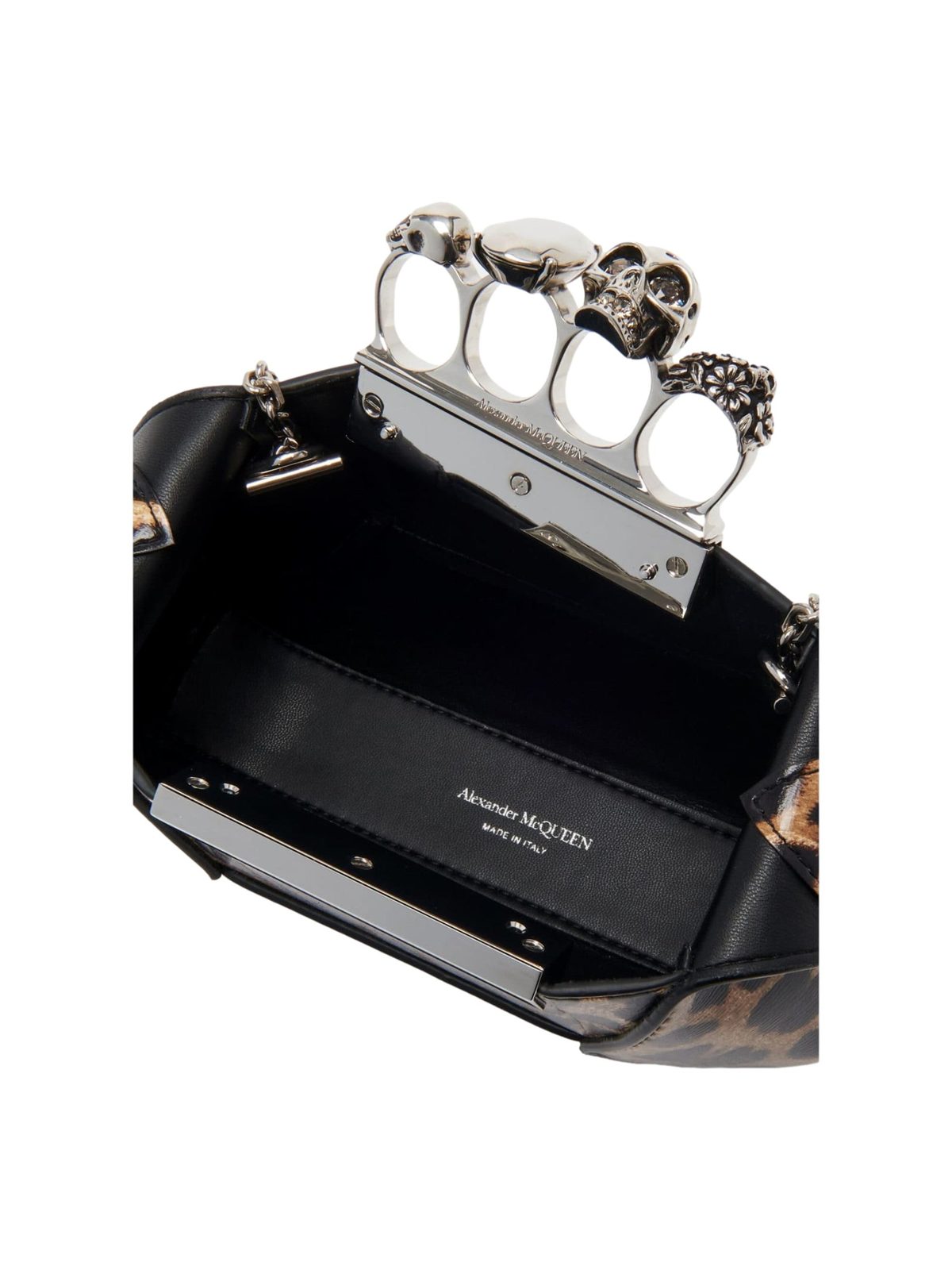 Alexander McQueen Leopard Print Jewelled Shoulder Bag Skull Knuckle