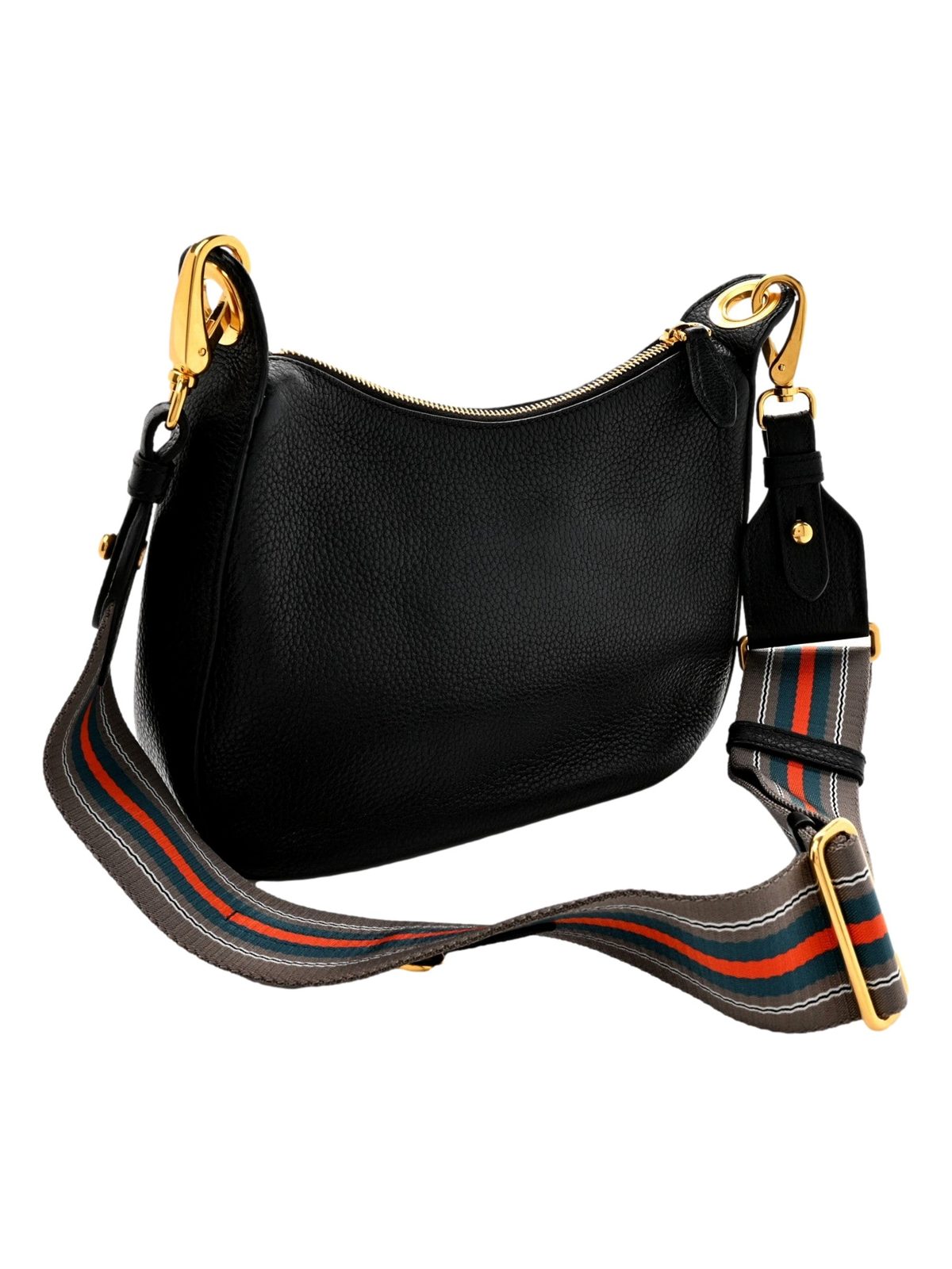 Prada Vitello Phenix Zippered Messenger Hobo Black Leather Shoulder Bag