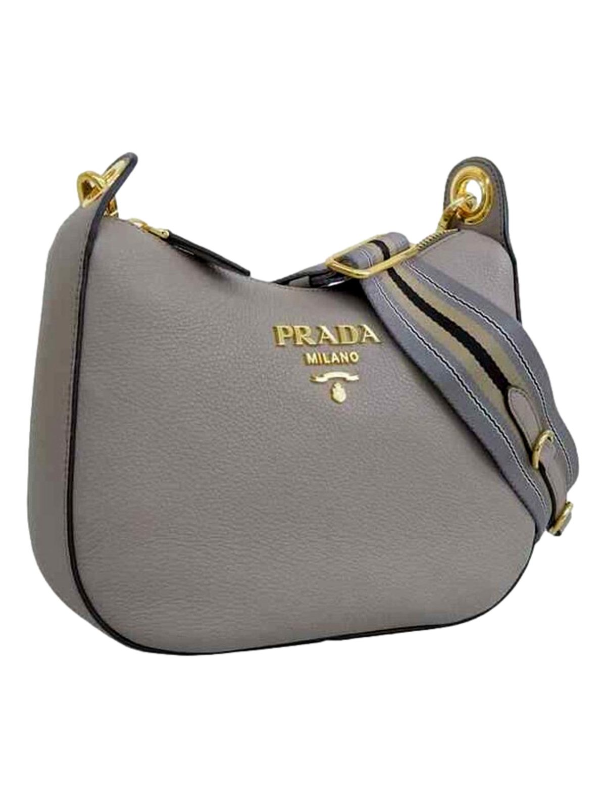Prada Vitello Phenix Zippered Messenger Hobo Grey Leather Shoulder Bag