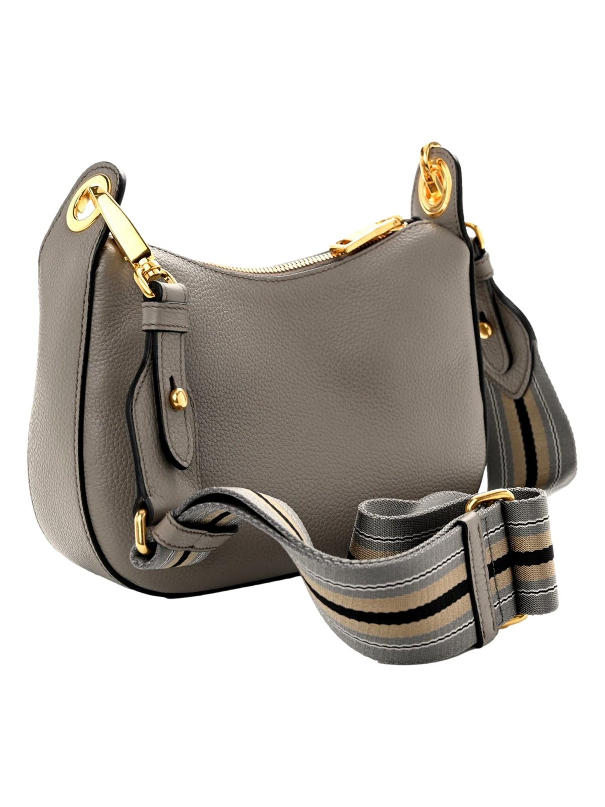 Prada Vitello Phenix Zippered Messenger Hobo Grey Leather Shoulder Bag