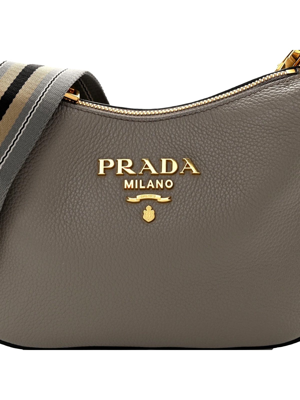 Prada Vitello Phenix Zippered Messenger Hobo Grey Leather Shoulder Bag