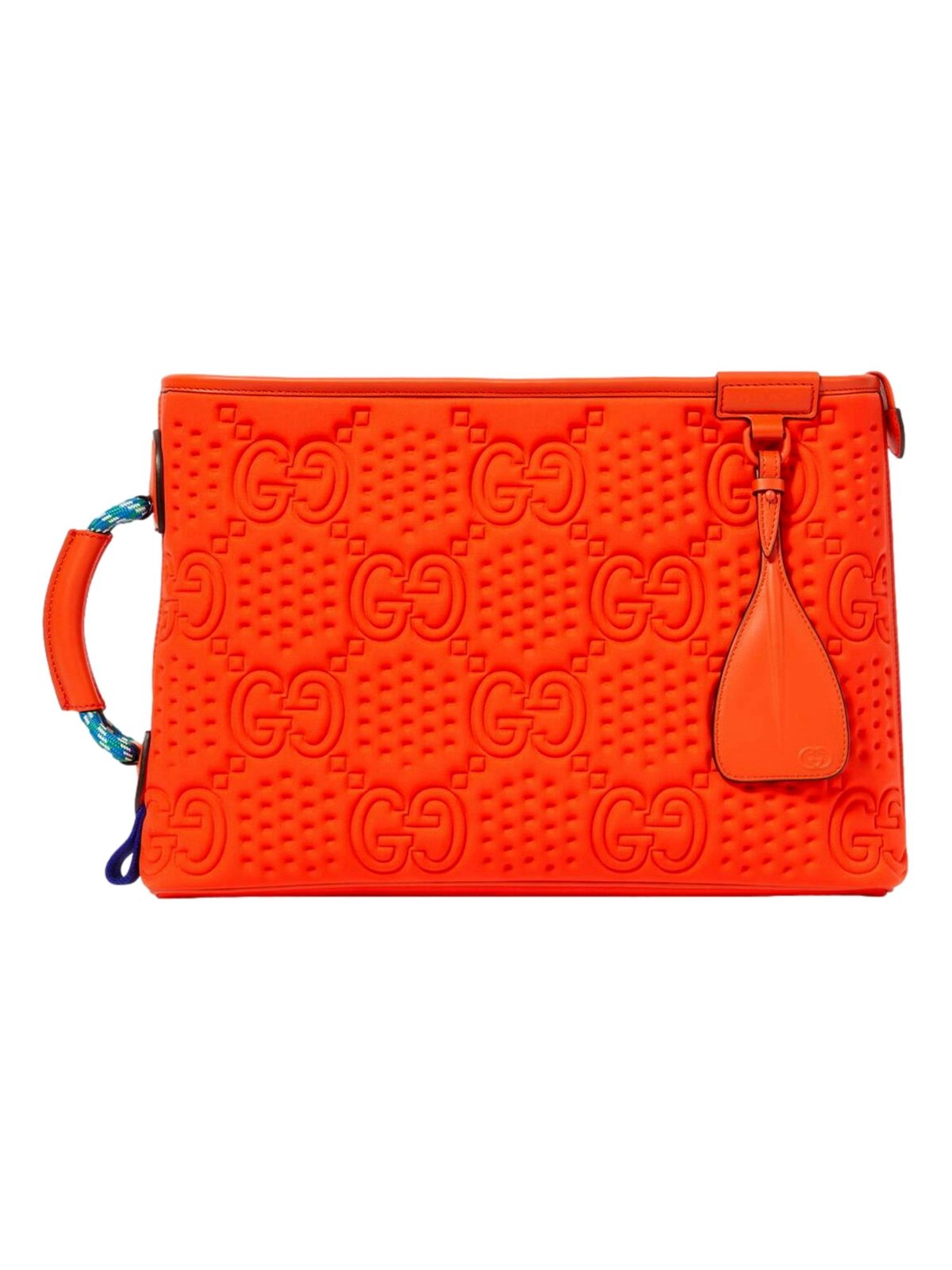 Gucci Off The Grid GG Embossed Orange Rubber Pouch Clutch Bag