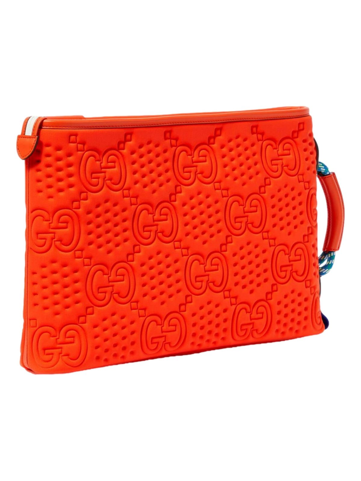 Gucci Off The Grid GG Embossed Orange Rubber Pouch Clutch Bag