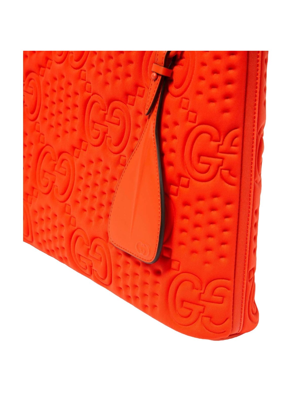 Gucci Off The Grid GG Embossed Orange Rubber Pouch Clutch Bag