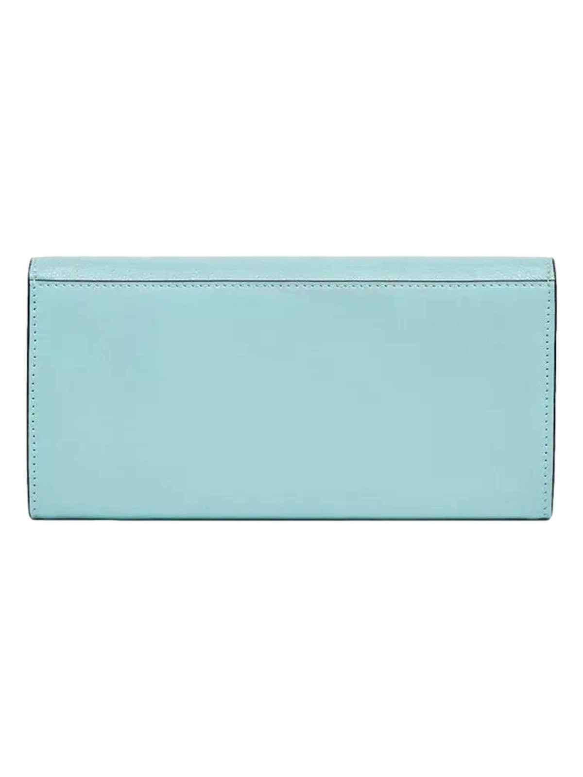 Fendi FF Diamonds Light Blue Calfskin Leather Continental Wallet on Chain Gold Hardware