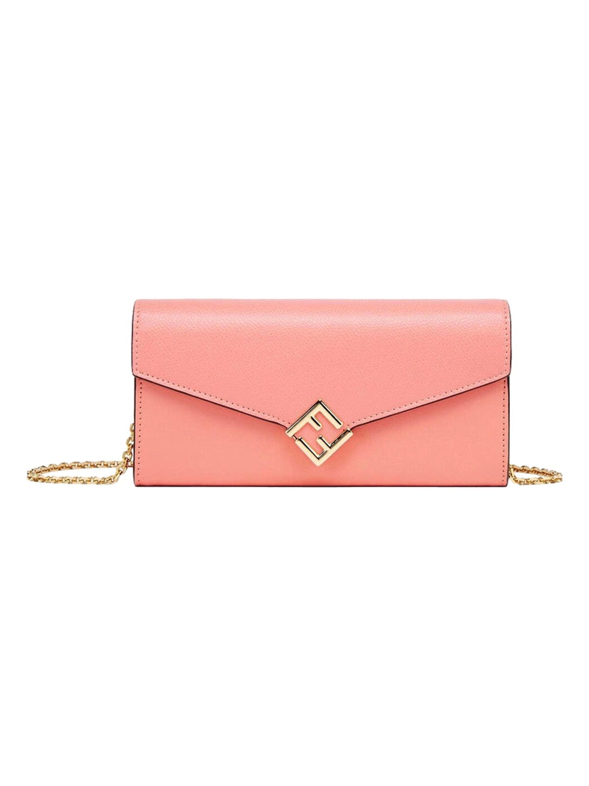 Fendi FF Diamonds Pesca Pink Calfskin Leather Continental Wallet