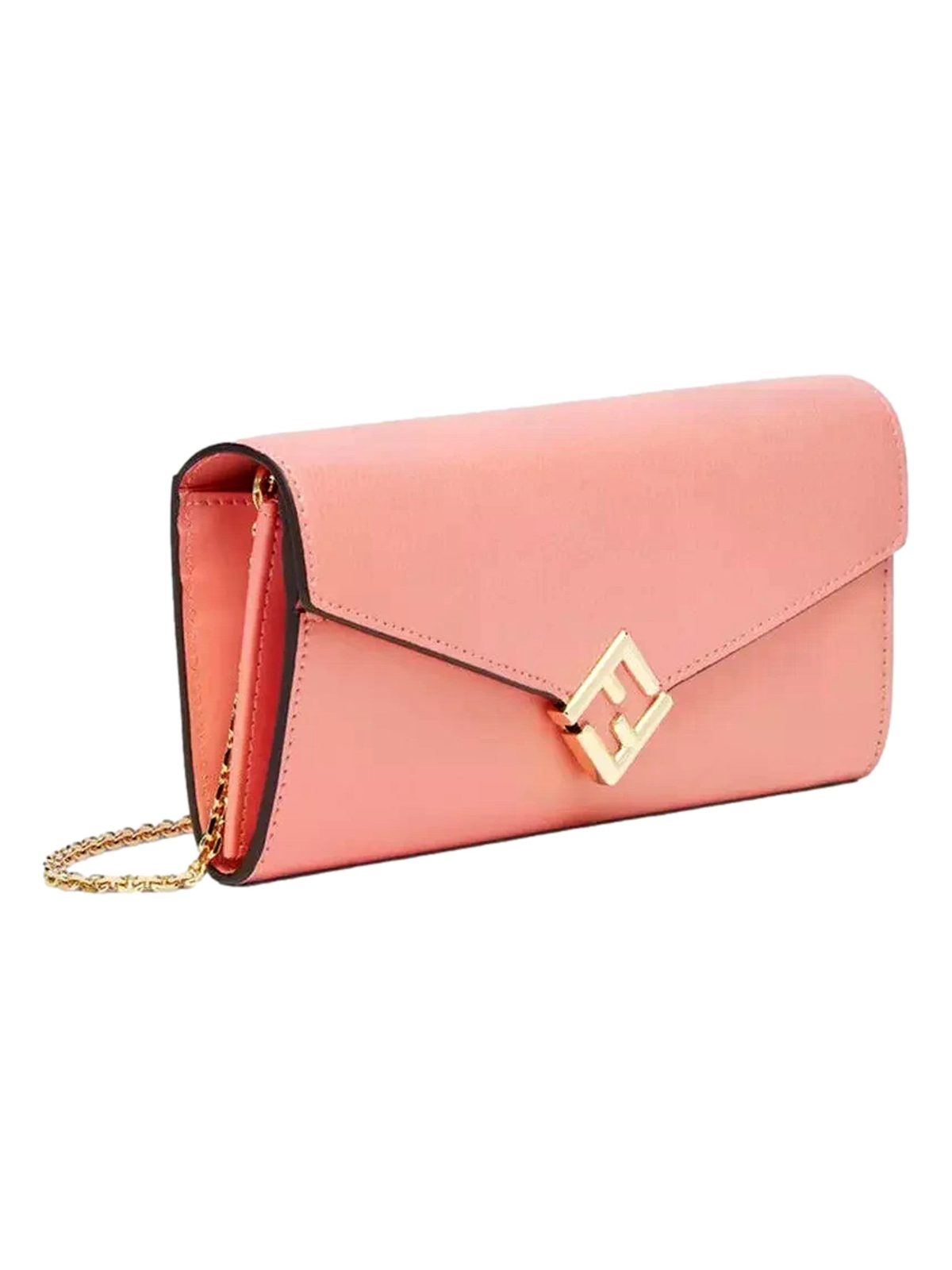 Fendi FF Diamonds Pesca Pink Calfskin Leather Continental Wallet