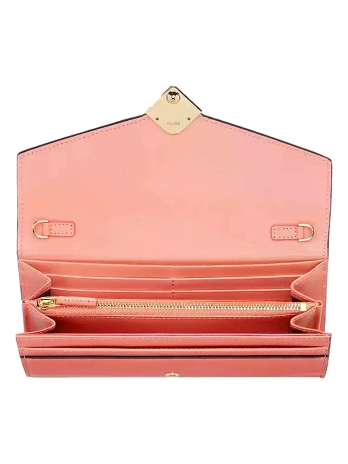 Fendi FF Diamonds Pesca Pink Calfskin Leather Continental Wallet
