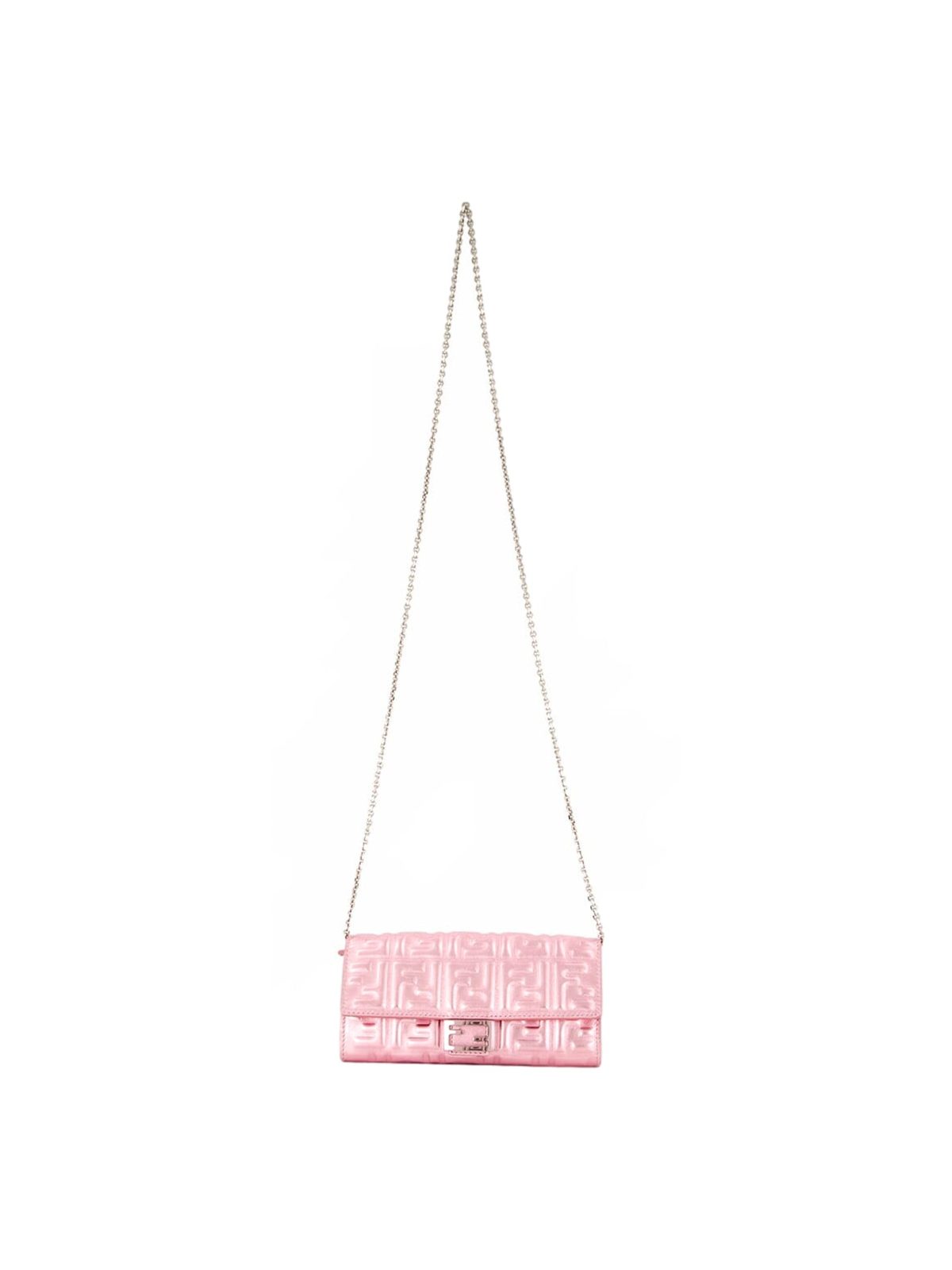 Fendi Baguette Wallet on Chain Metallic Pink FF Embossed Crossbody Bag