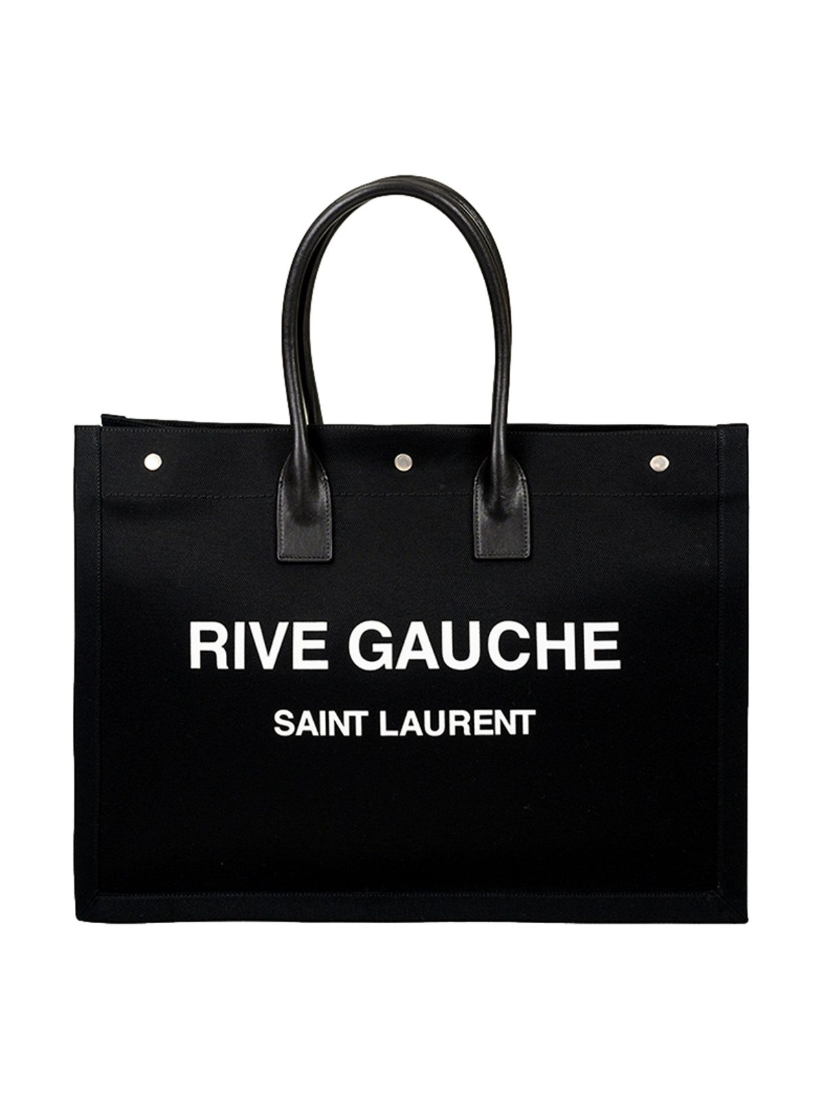 Saint Laurent Rive Gauche Black Canvas Leather Trim Tote Bag
