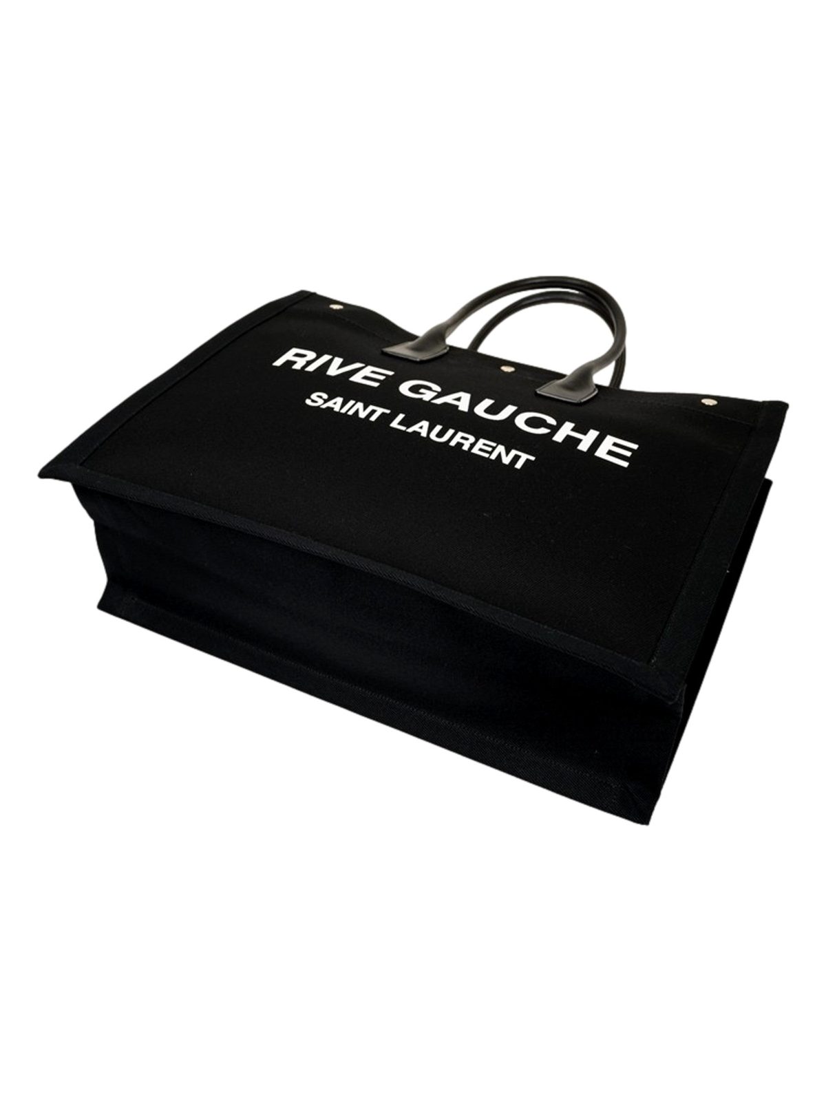Saint Laurent Rive Gauche Black Canvas Leather Trim Tote Bag