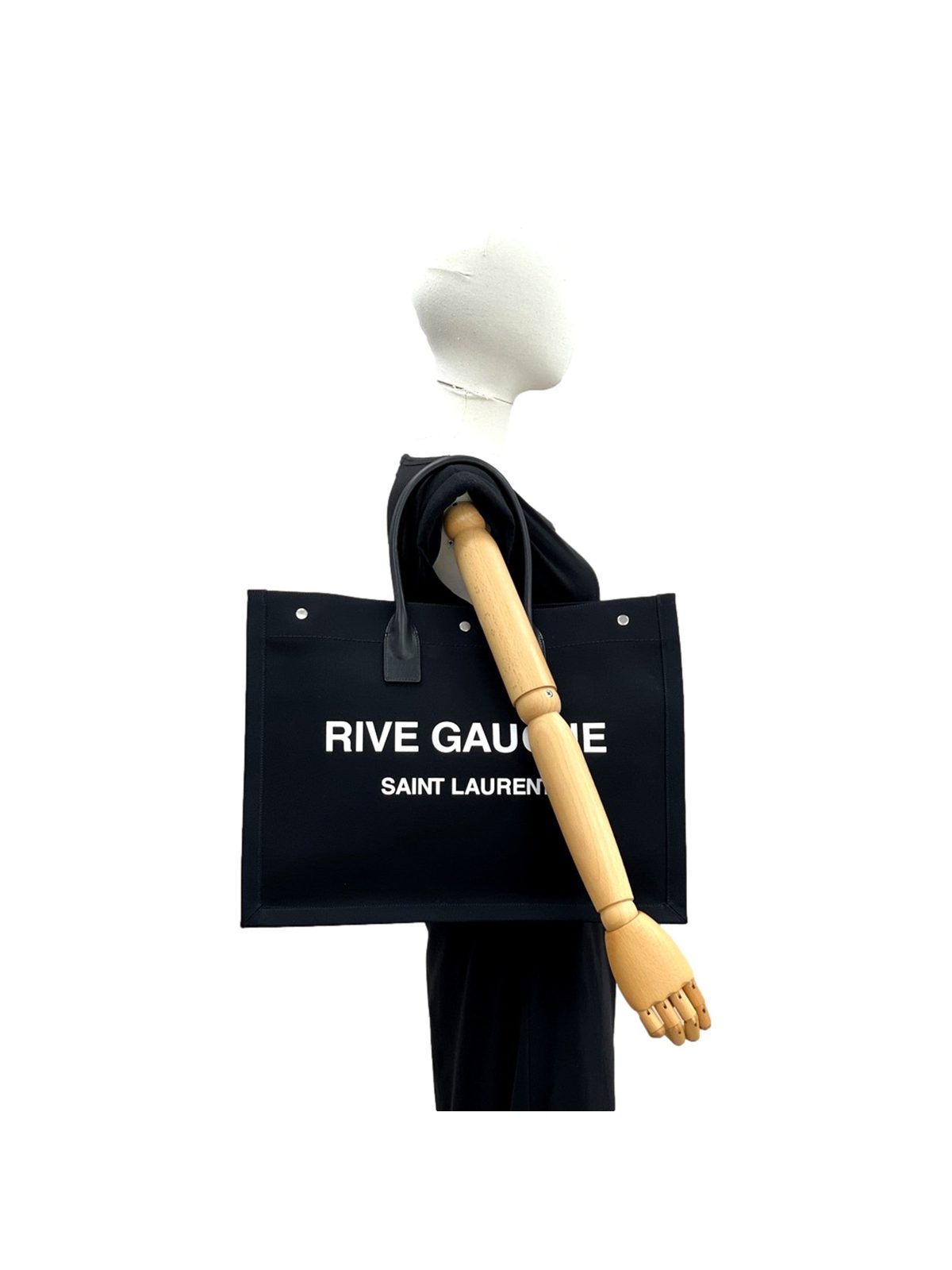 Saint Laurent Rive Gauche Black Canvas Leather Trim Tote Bag