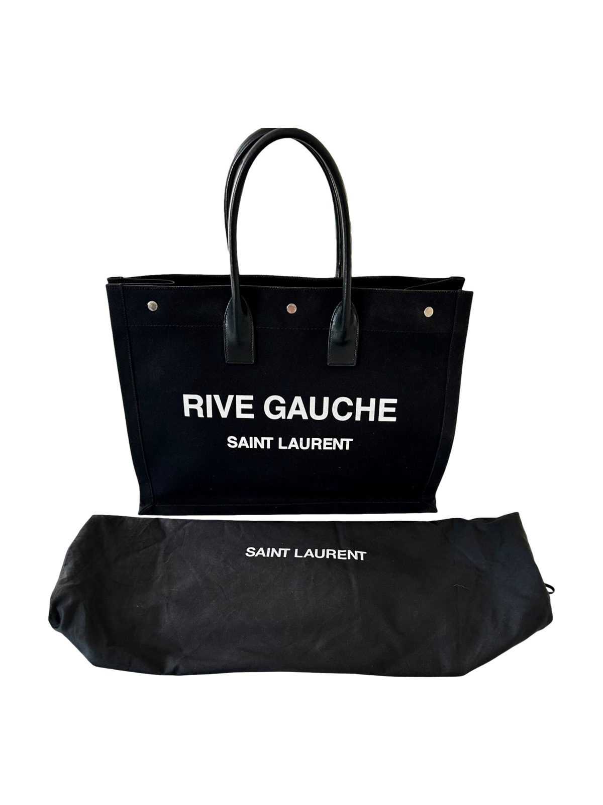 Saint Laurent Rive Gauche Black Canvas Leather Trim Tote Bag