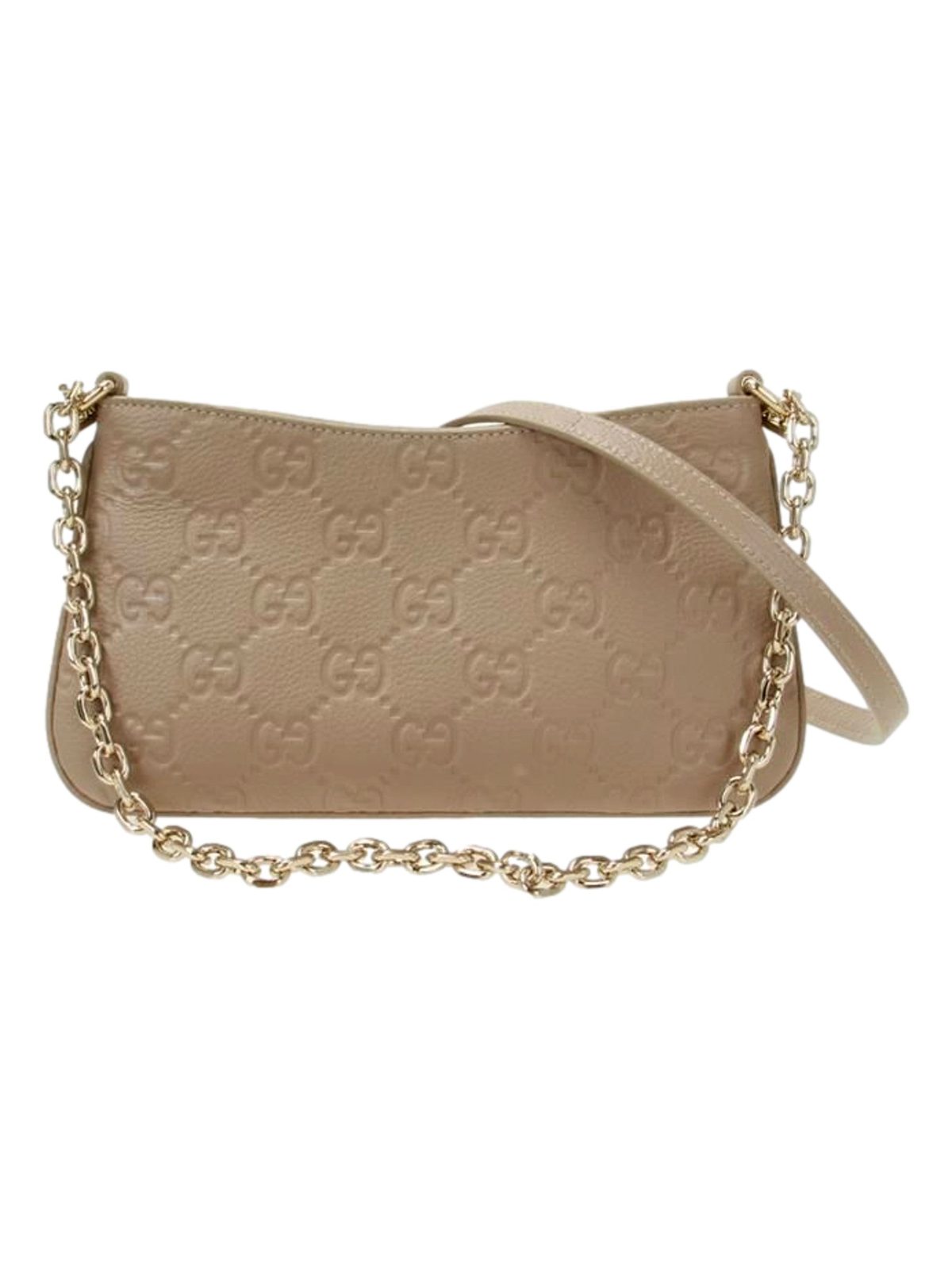 Gucci GG Logo Small Leather Shoulder Bag with Chain Strap in Beige