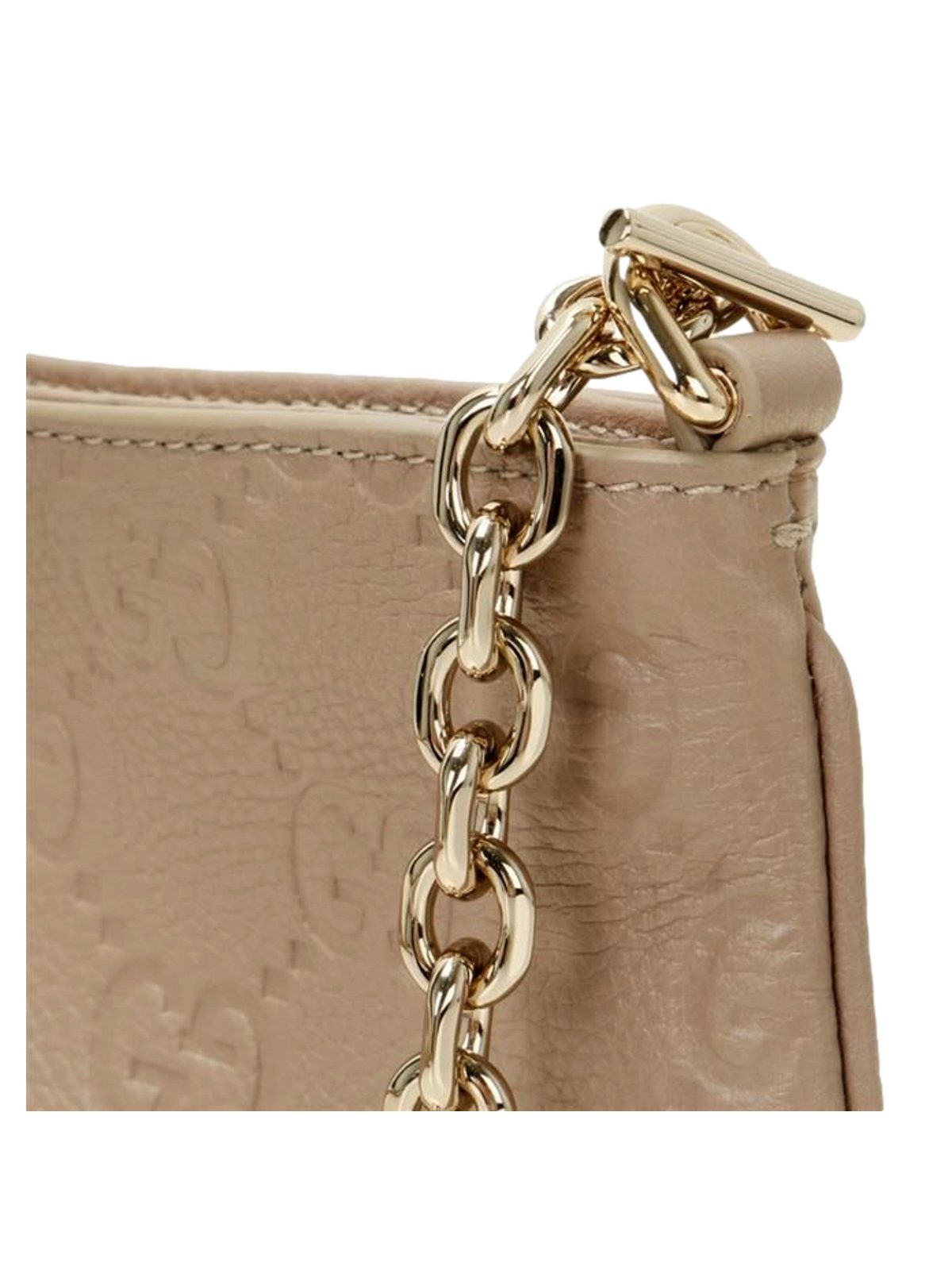 Gucci GG Logo Small Leather Shoulder Bag with Chain Strap in Beige