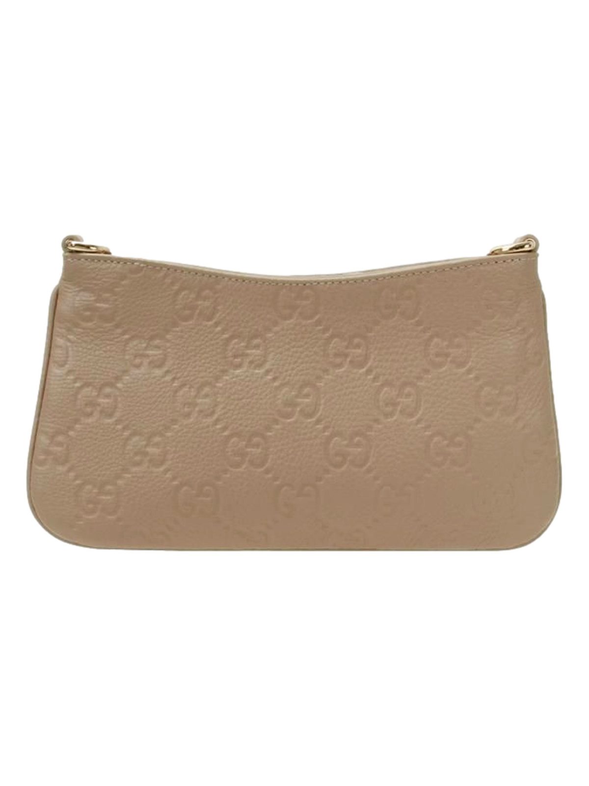 Gucci GG Logo Small Leather Shoulder Bag with Chain Strap in Beige