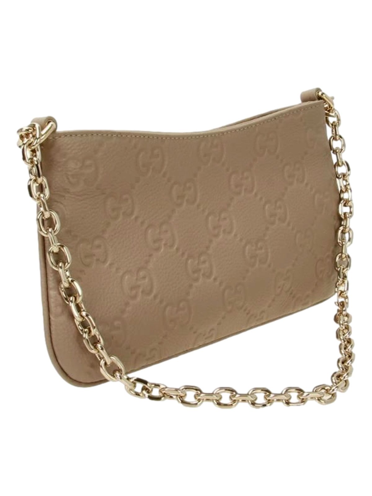 Gucci GG Logo Small Leather Shoulder Bag with Chain Strap in Beige