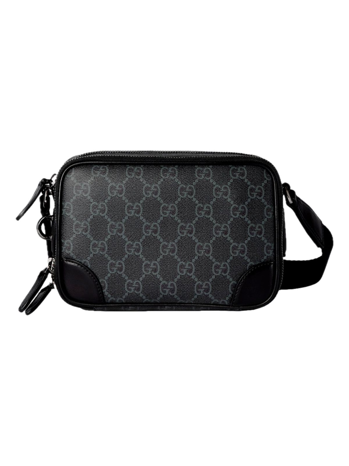 Gucci GG Black Canvas and Leather Unisex Dual Compartment Crossbody Bag