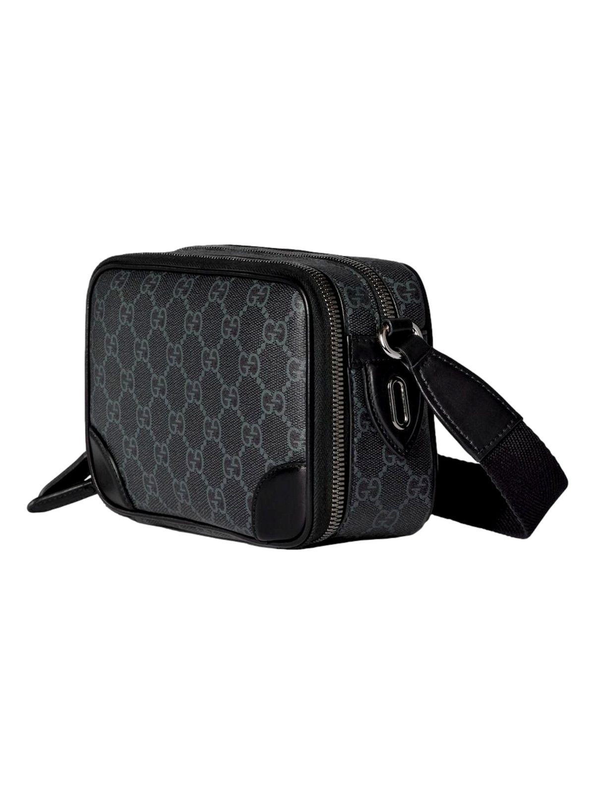 Gucci GG Black Canvas and Leather Unisex Dual Compartment Crossbody Bag